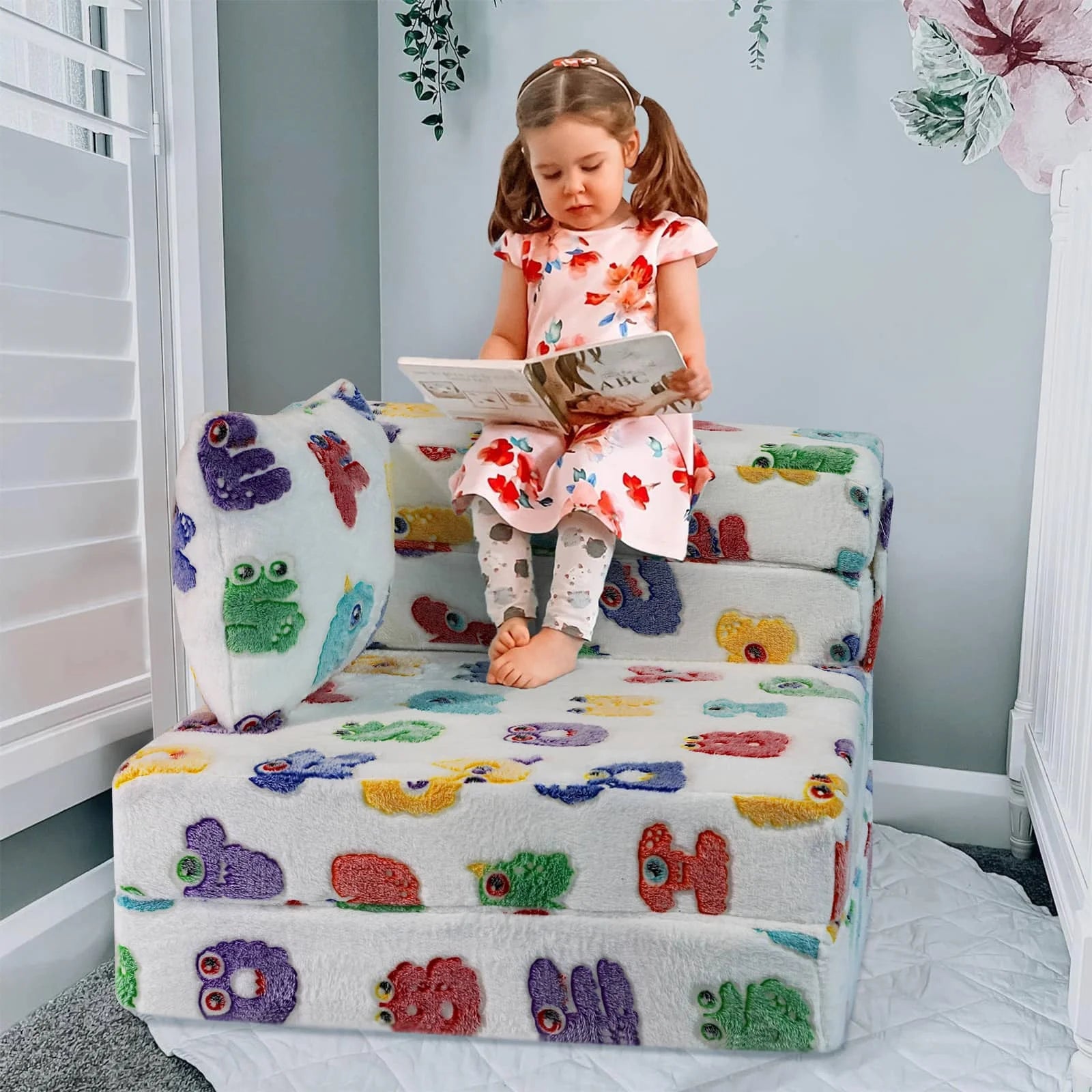 Girls Sitting Alphabet Convertible Kids Foldable Floor MattressIGlowsofa