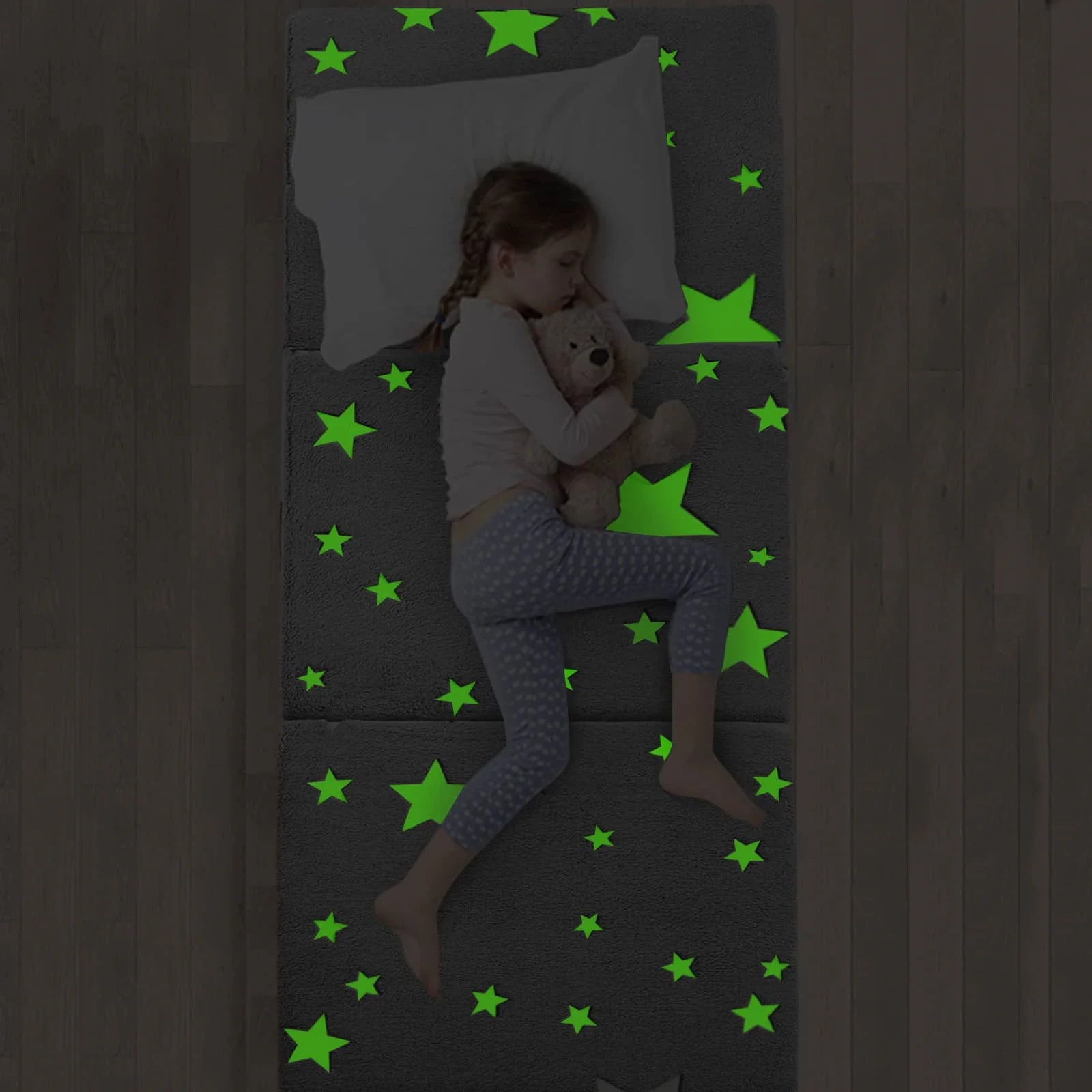 Folding Floor Mattress For Kids glow-Grey Star in the dark
