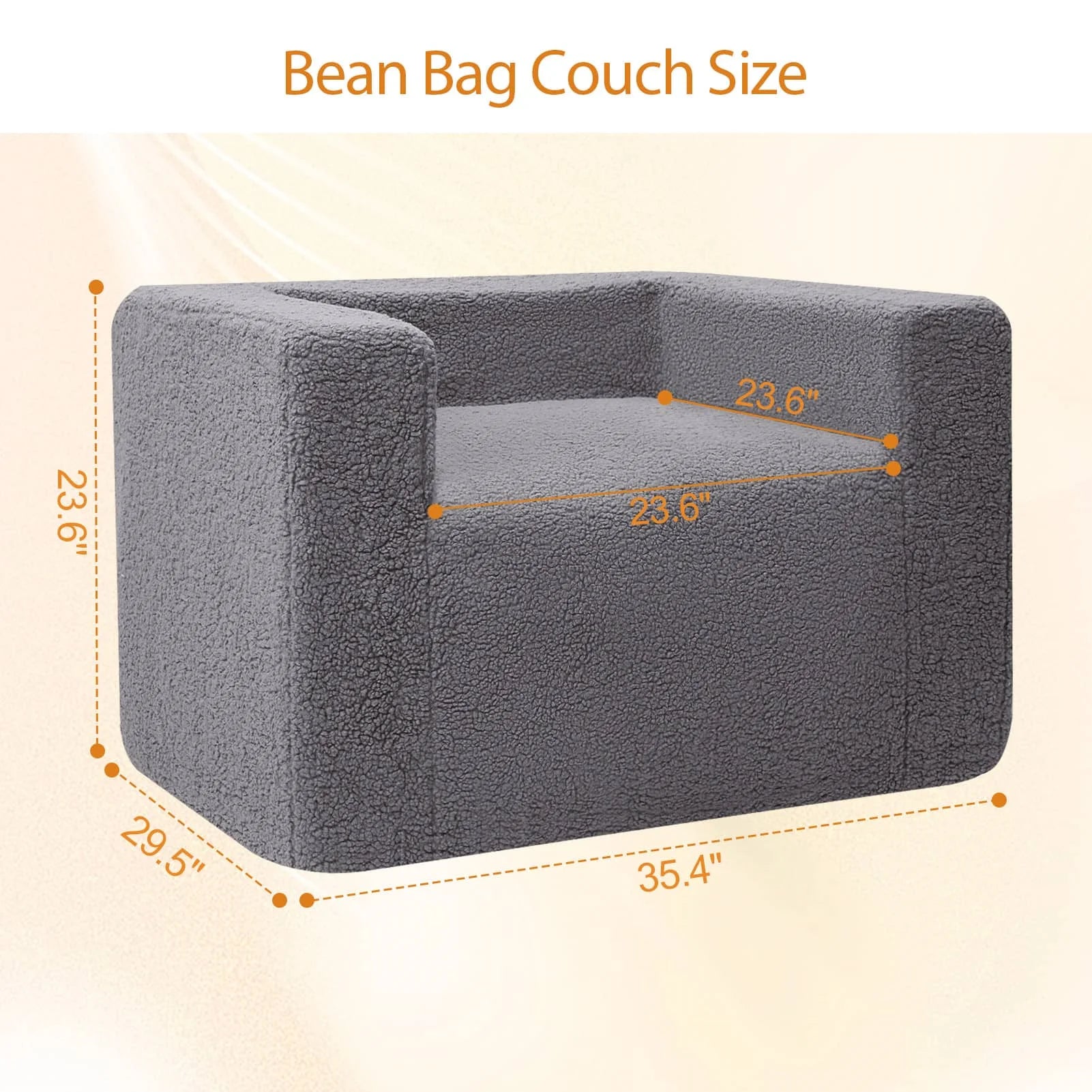 The Giant Bean Bag Chair measures:35.4"D x 29.5"W x 23.6"H