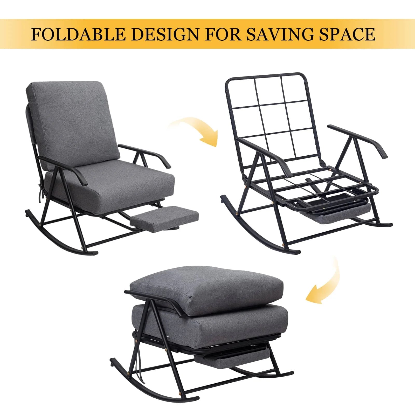COMAX Glider Rocking Chair-Cotton and Linen Fabrics foldable design for saving space
