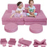Two girls sitting on Glowsofa's Solid Pink 8 piece kids play couch set