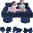 Two girls sitting on Glowsofa's Solid Navy 8 piece kids play couch set