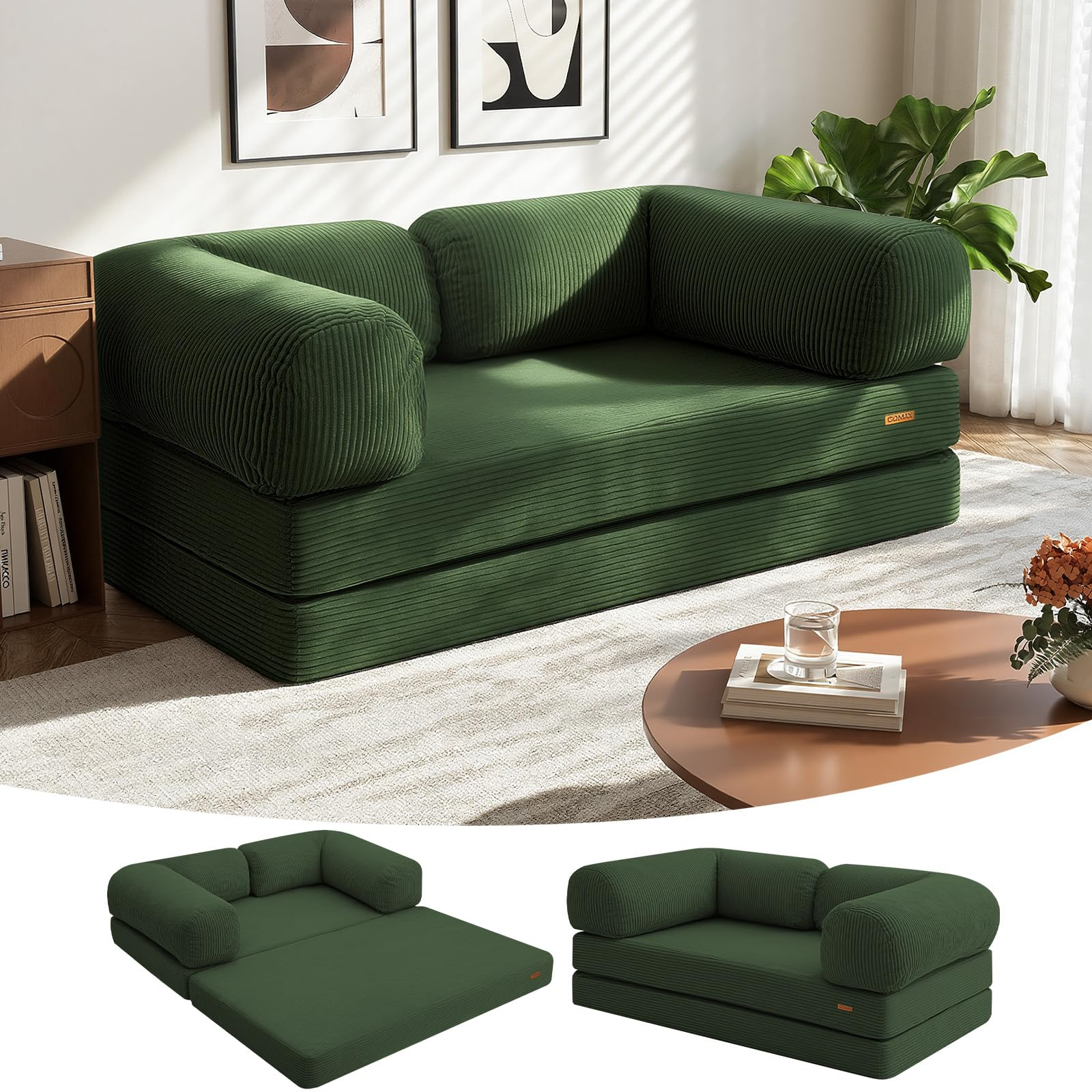 COMAX Futon Sofa Bed Armrest Covers, Green