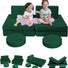Two girls sitting on Glowsofa's Solid Green 8 piece kids play couch set