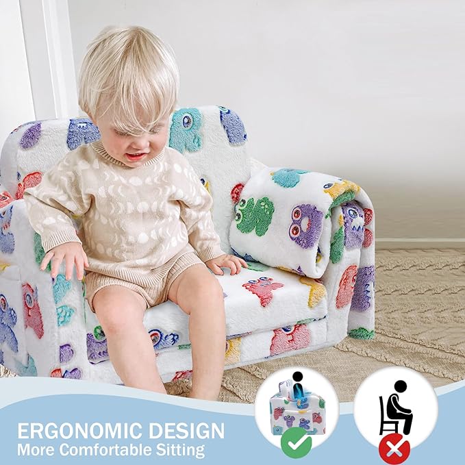 Fold Out Kids Couch, Flip Out Kids Sofa Chair with Blanket | GlowSofa