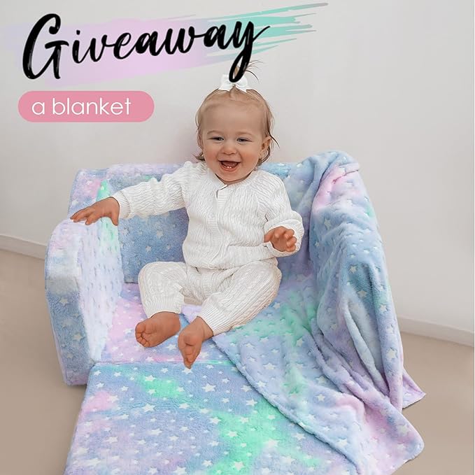 Fold Out Kids Couch, Flip Out Kids Sofa Chair with Blanket | GlowSofa