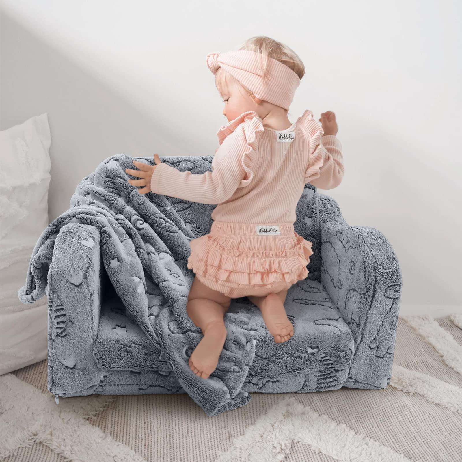 Fold Out Kids Couch, Flip Out Kids Sofa Chair with Blanket | GlowSofa