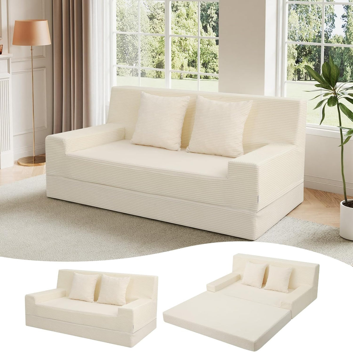 Boneless Loveseat Sofa Bed, 59" Corduroy