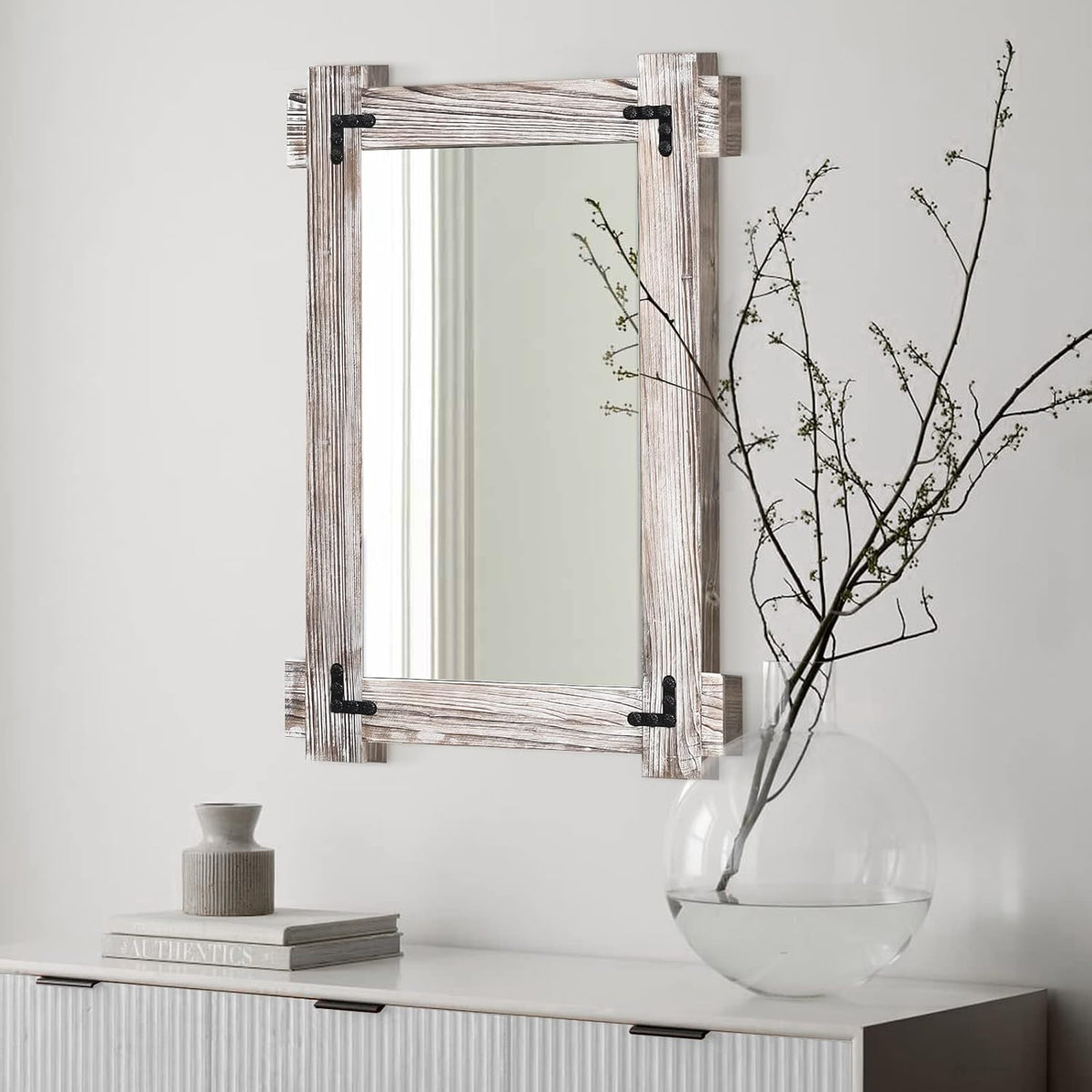 Rustic Wood Bathroom Mirror, Farmhouse 30"x20"