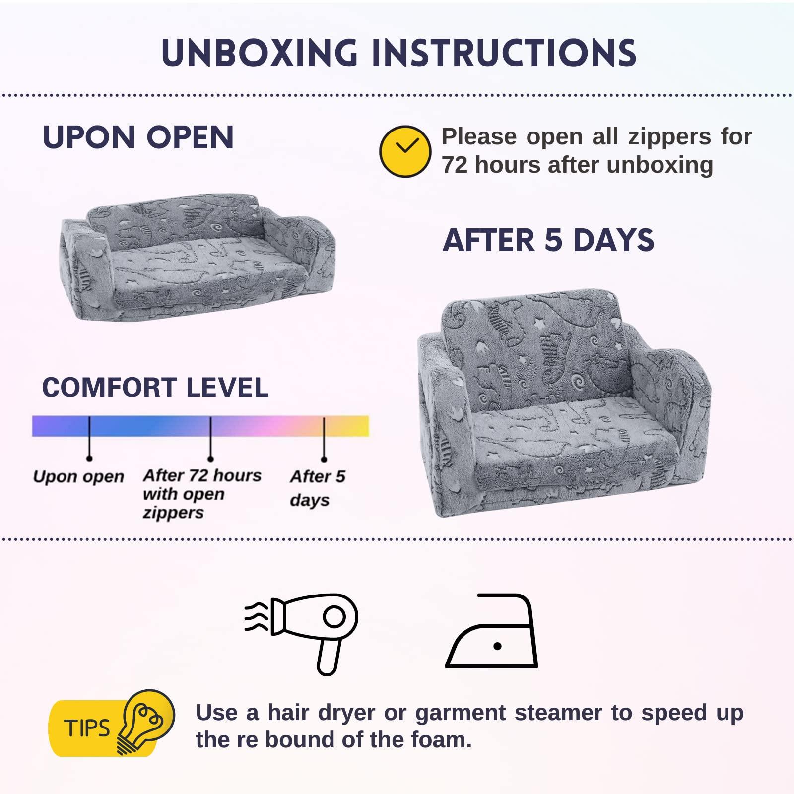 Fold Out Kids Couch, Flip Out Kids Sofa Chair with Blanket | GlowSofa