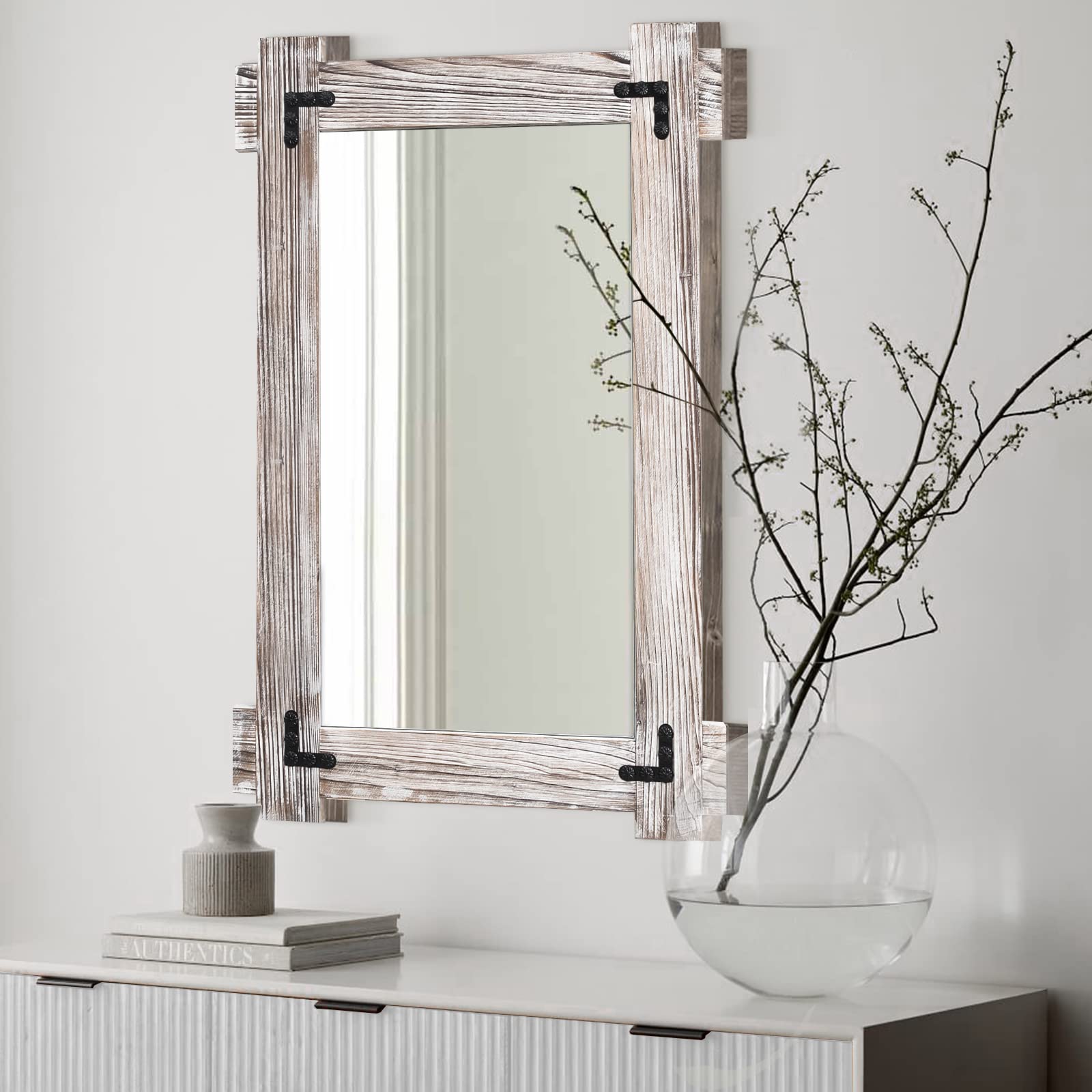 Rustic Wood Bathroom Mirror, Farmhouse 30"x20"