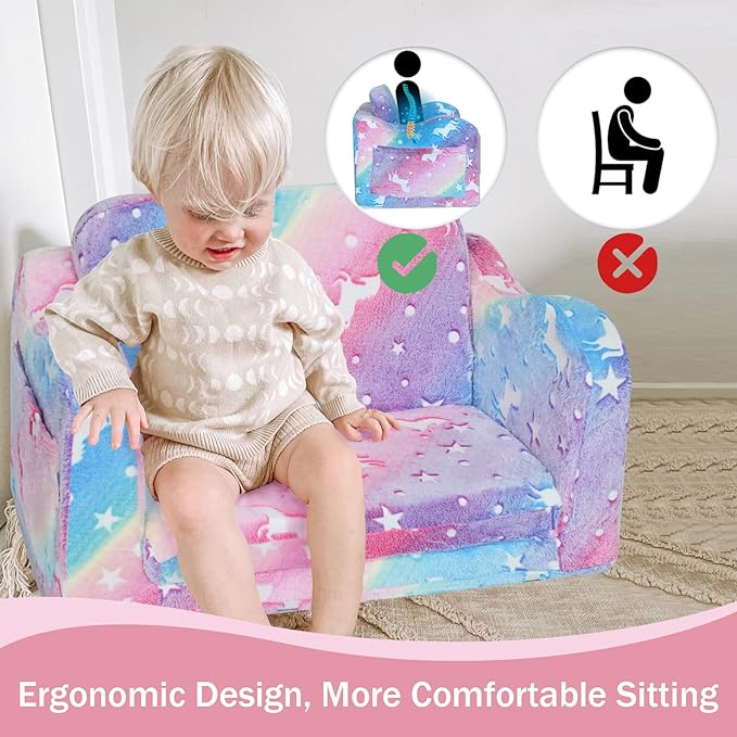 Fold Out Kids Couch, Flip Out Kids Sofa Chair with Blanket | GlowSofa