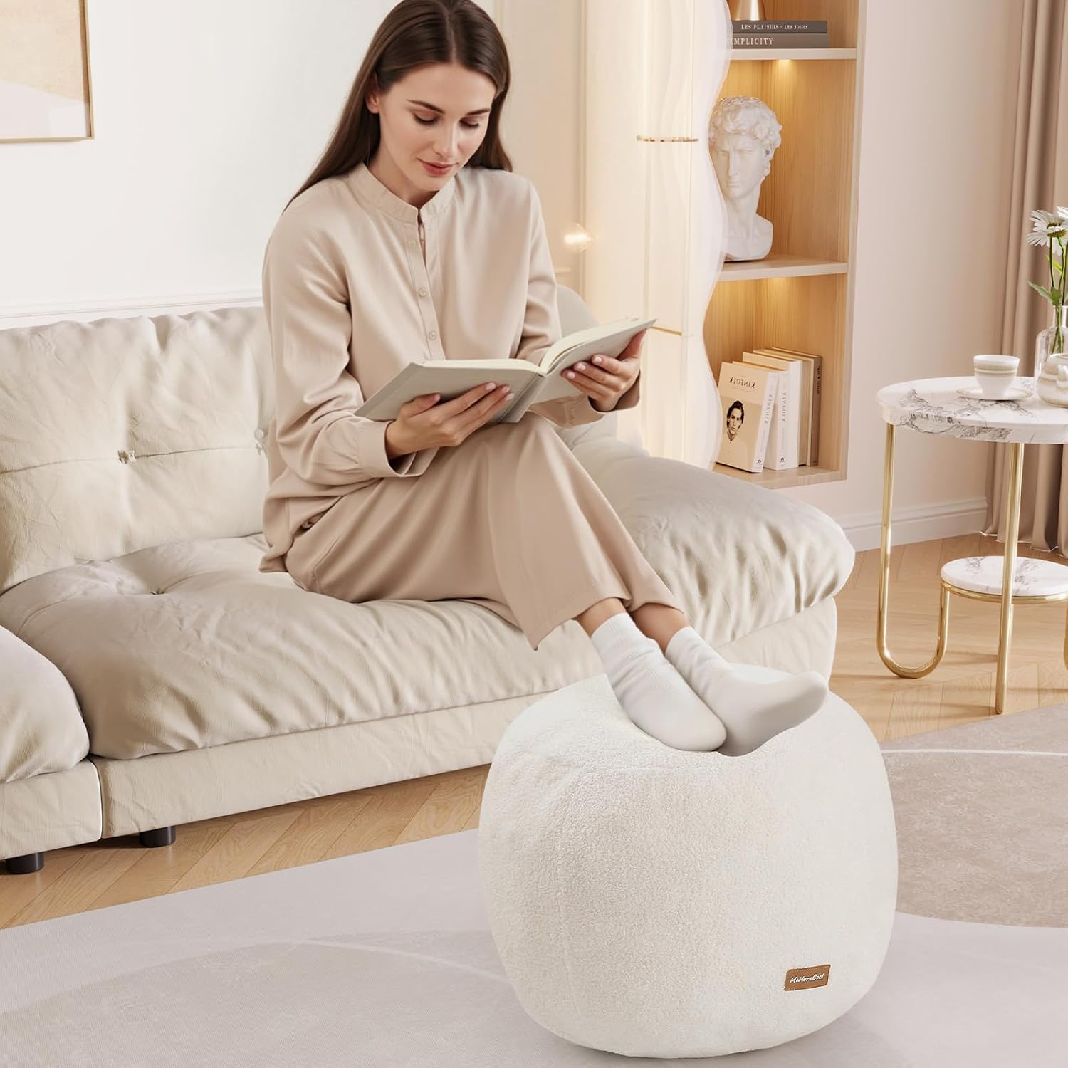 Round Pouf Ottoman, 18" Stuffed Floor Pouf