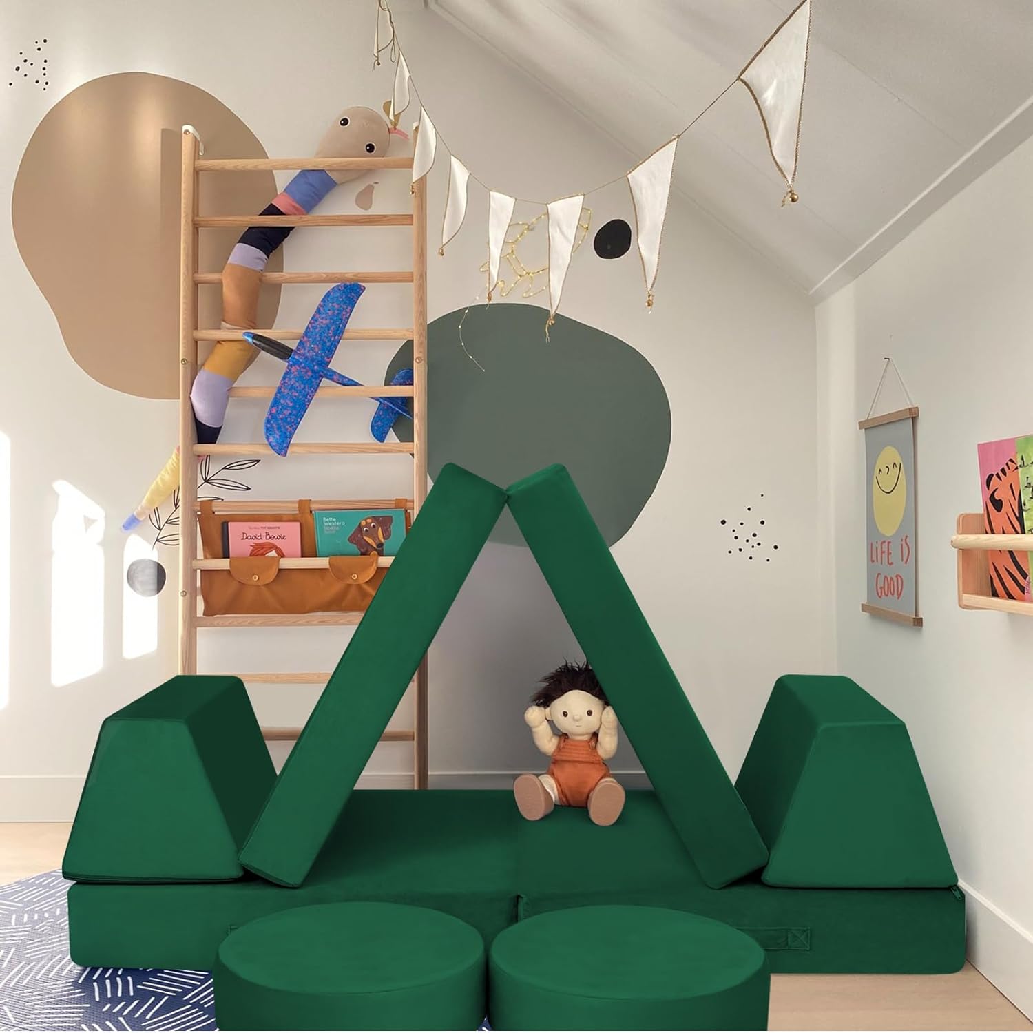 Glowsofa's Solid Green 8 pieces kids play couch buildable mini tent