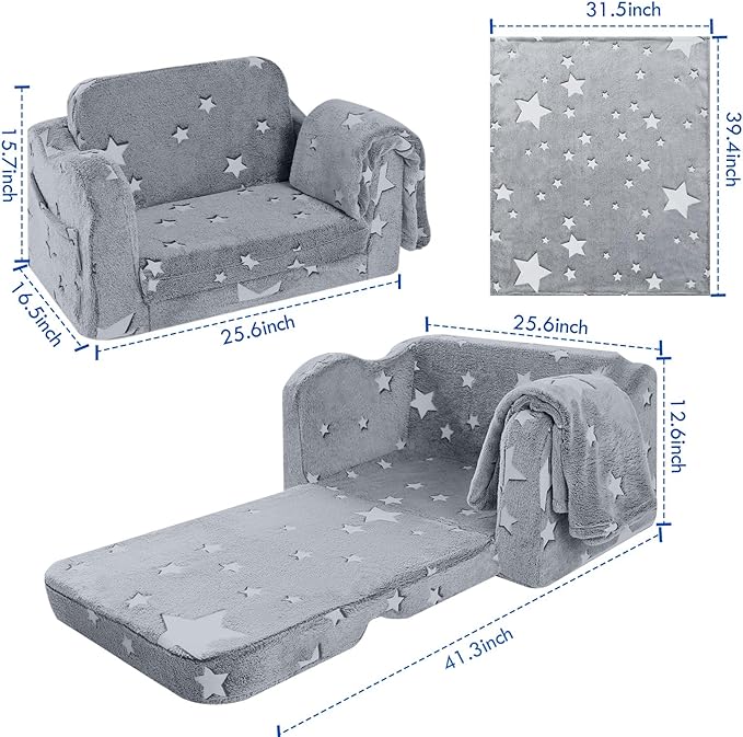 Fold Out Kids Couch, Flip Out Kids Sofa Chair with Blanket | GlowSofa