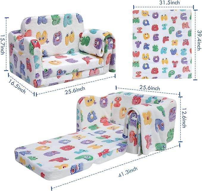 Fold Out Kids Couch, Flip Out Kids Sofa Chair with Blanket | GlowSofa