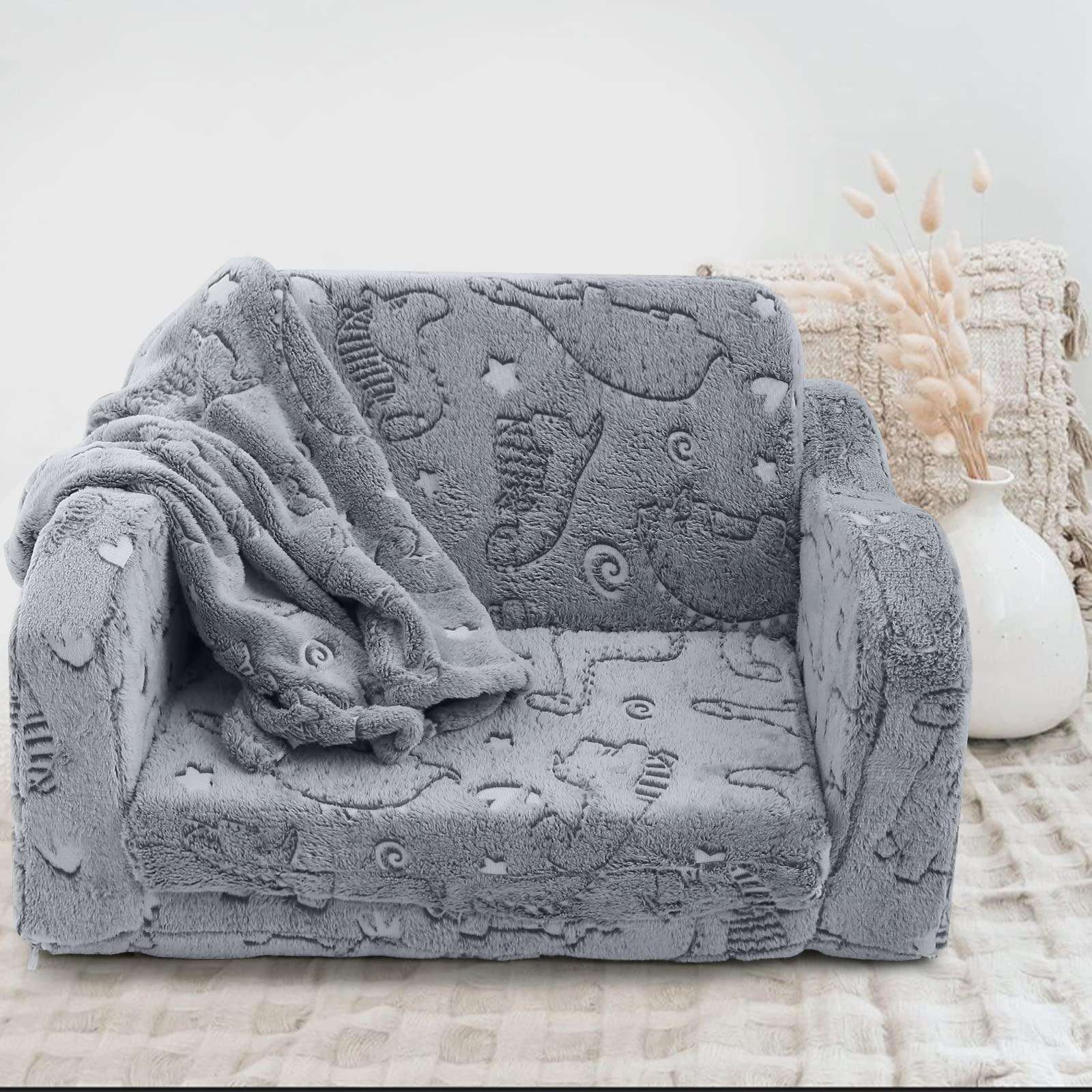 Fold Out Kids Couch, Flip Out Kids Sofa Chair with Blanket | GlowSofa