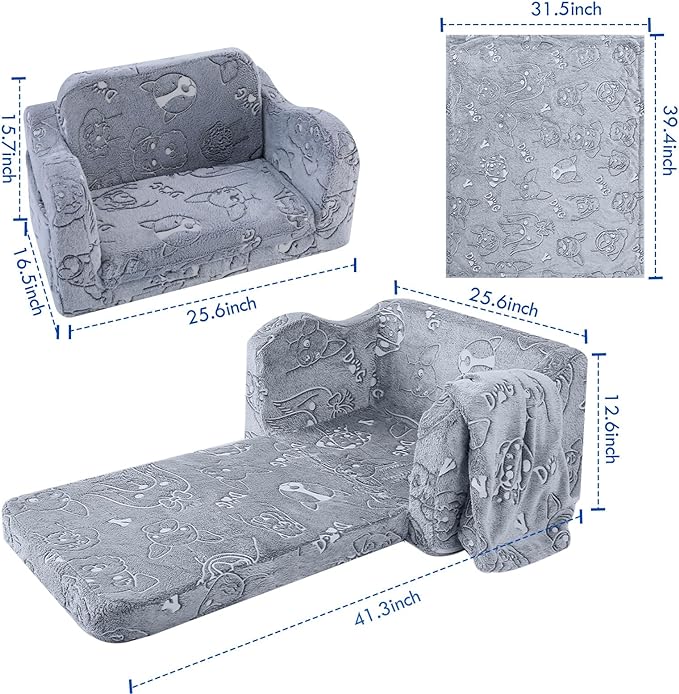 Fold Out Kids Couch, Flip Out Kids Sofa Chair with Blanket | GlowSofa