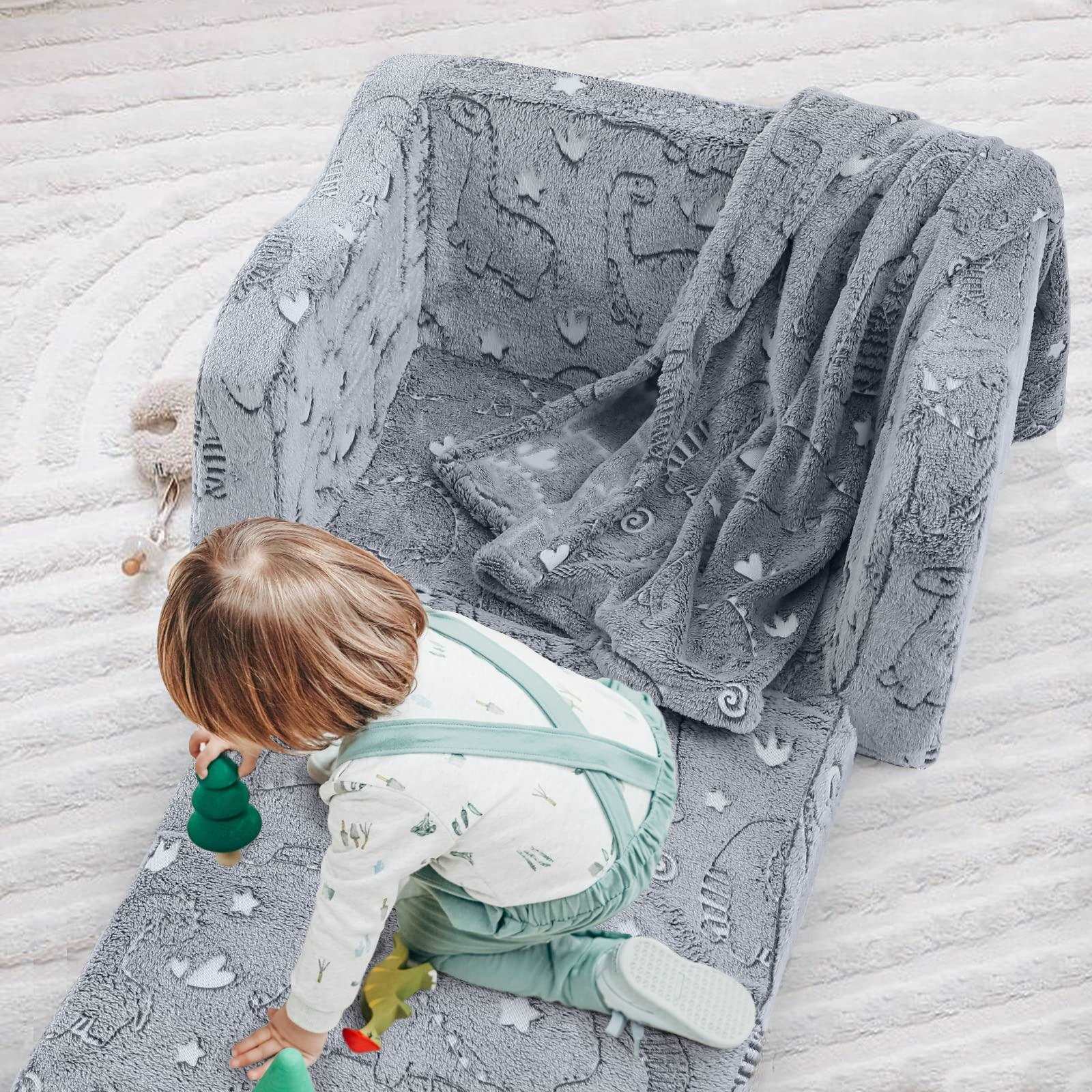 Fold Out Kids Couch, Flip Out Kids Sofa Chair with Blanket | GlowSofa