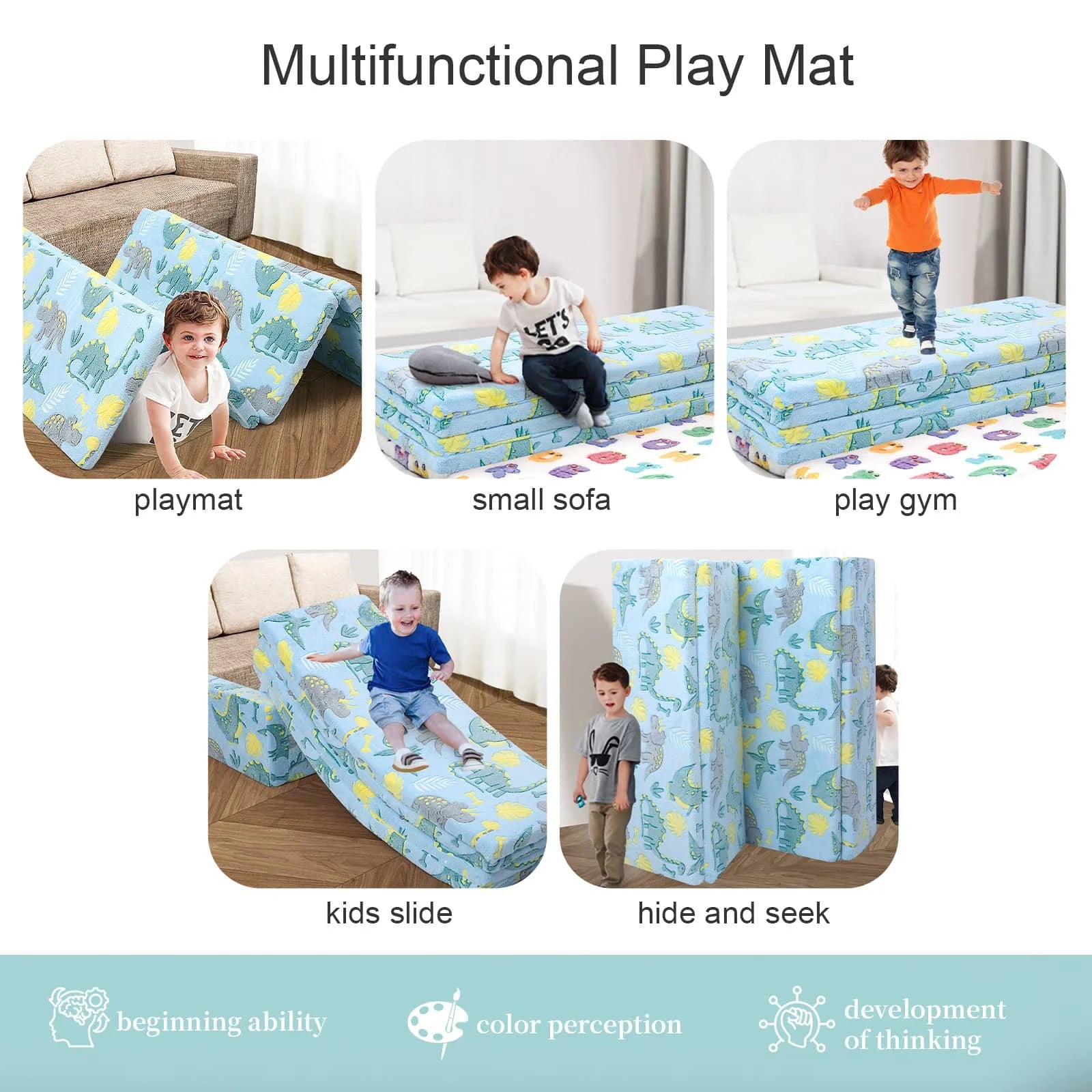 Blue Dinosaur Glow Foam Baby Play Mat Multi-Use