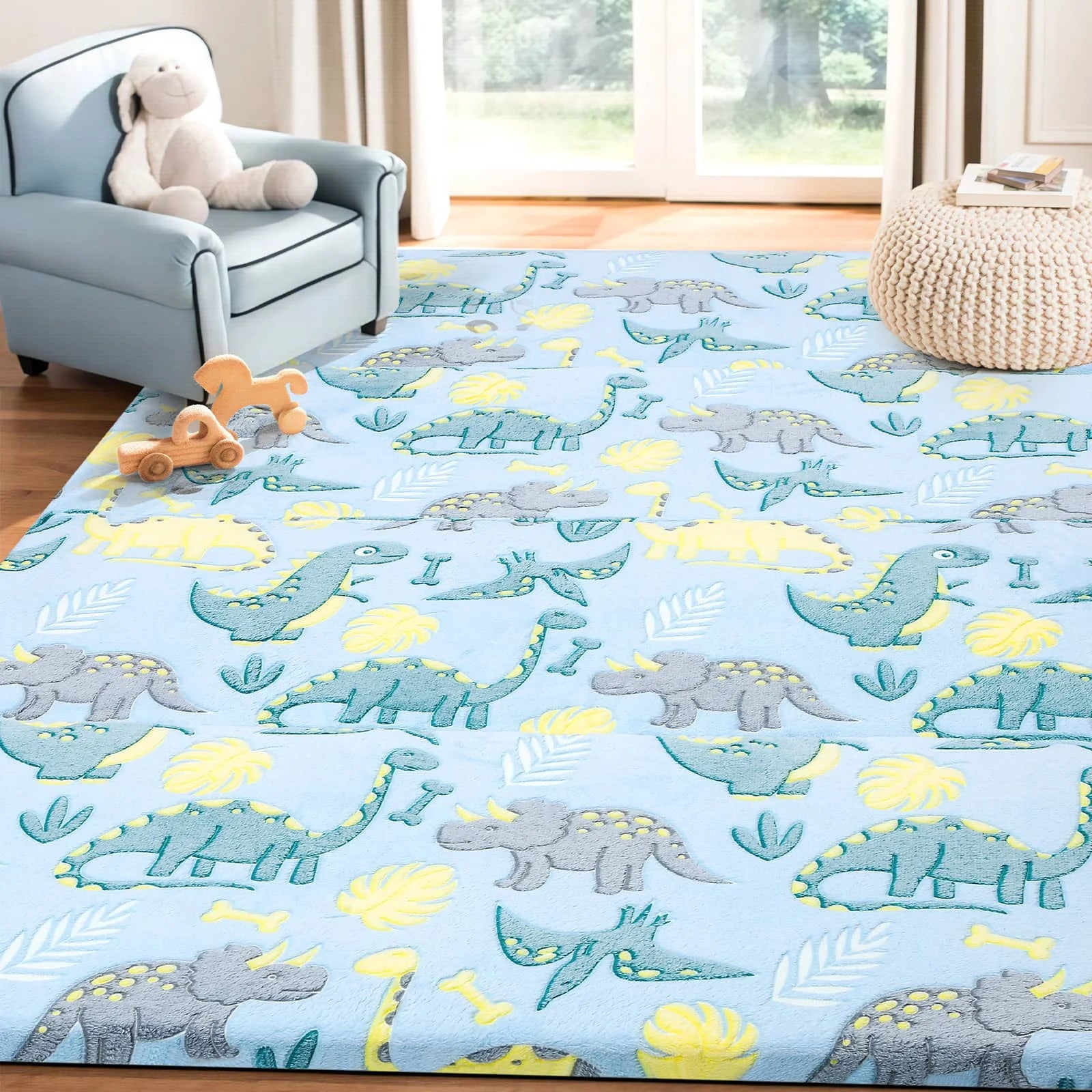 Blue Dinosaur Glow Foam Baby Play Mat Scenery