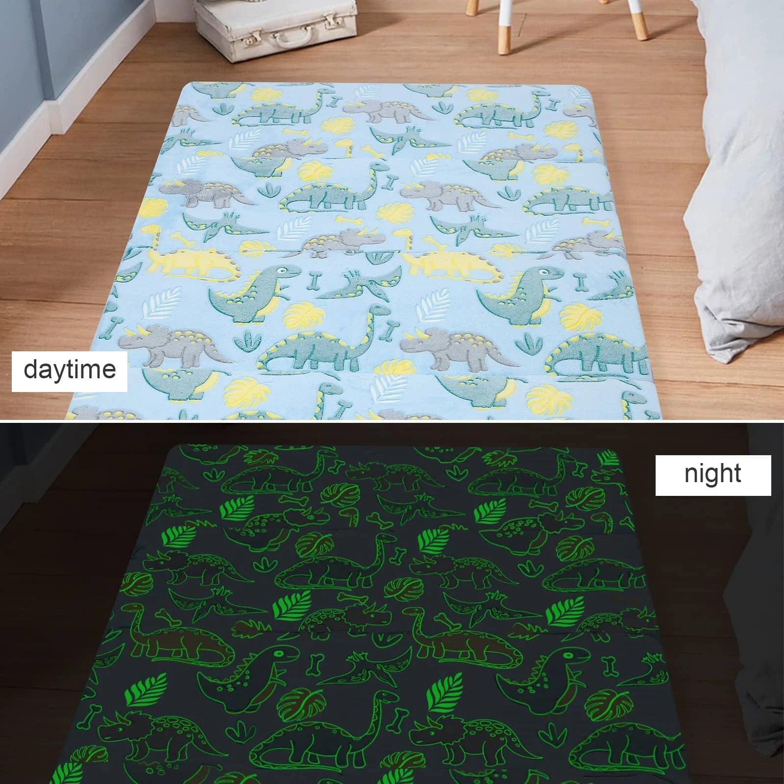 Glow in the Dark Pattern of Blue Dinosaur Glow Foam Baby Play Mat