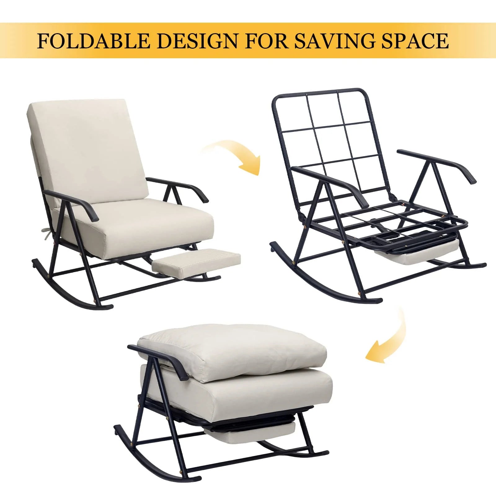 COMAX Beige Glider Rocking Chair-Cotton and Linen Fabrics foldable design for saving space