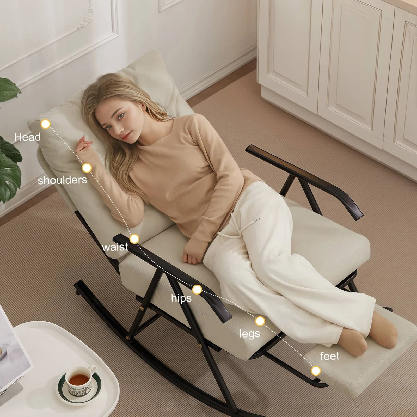 COMAX Beige Glider Rocking Chair Ergonomic Design