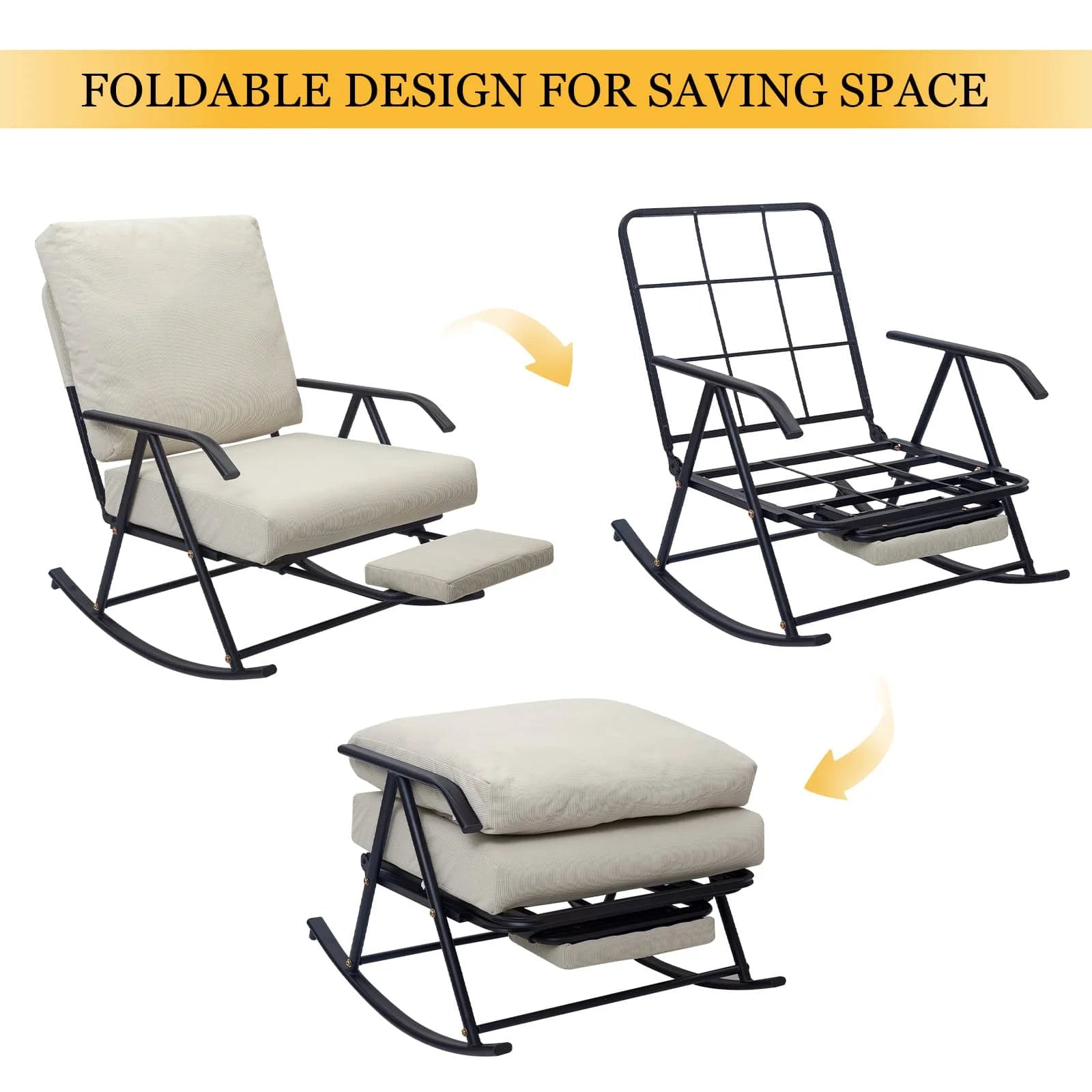 COMAX Beige Glider Rocking Chair foldable design for saving space