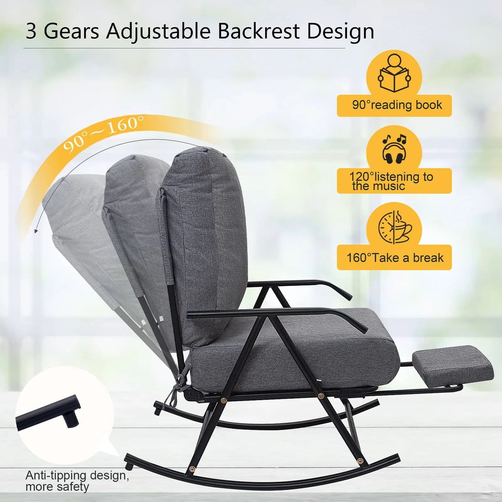 COMAX Glider Rocking Chair-Cotton and Linen Fabrics Adjustable Angle