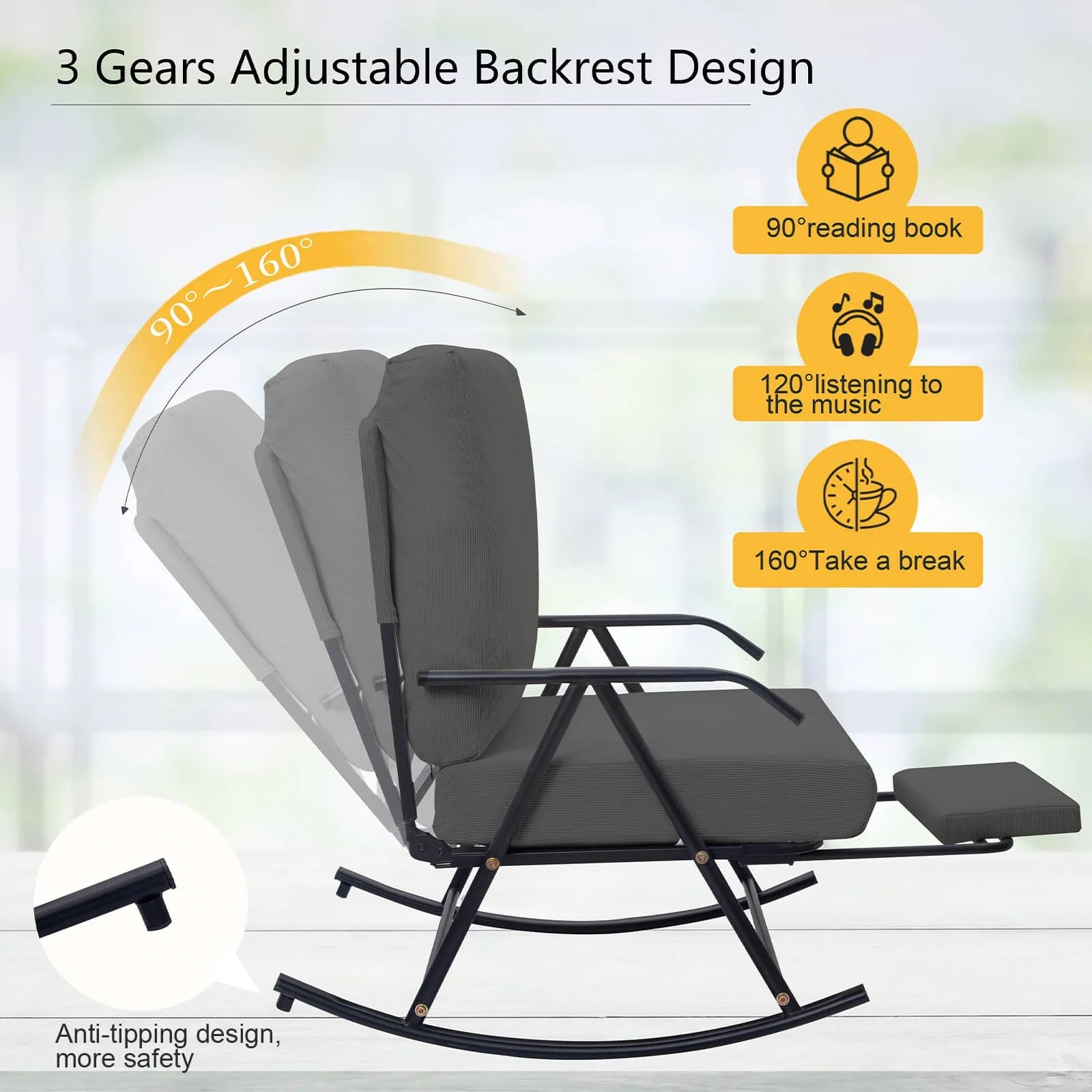 COMAX Glider Rocking Chair Adjustable Angle