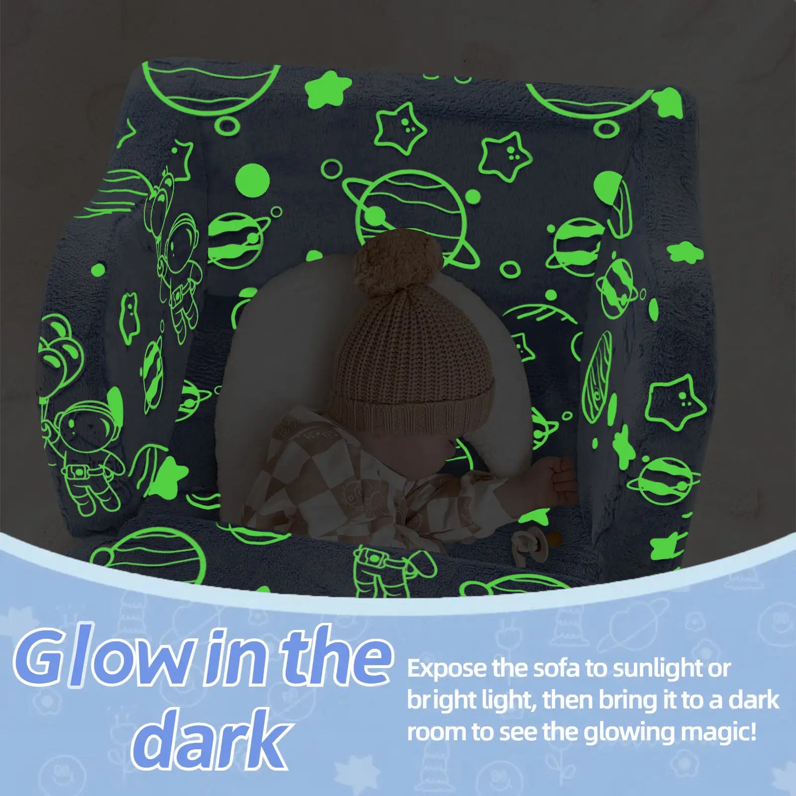 Fold Out Kids Couch, Flip Out Kids Sofa Chair with Blanket Glow Effect