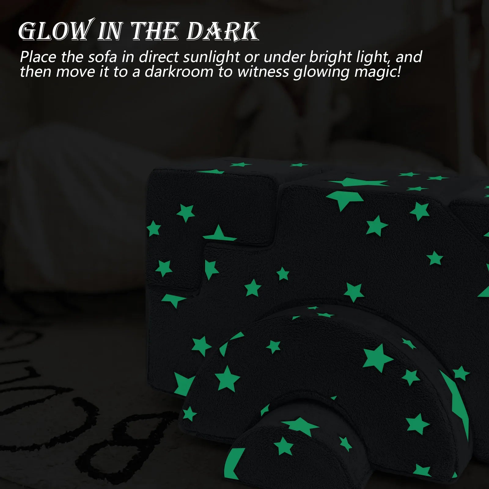 Glowsofa's Glowing Star Climbing Kids Play Couch glow in the dark effect