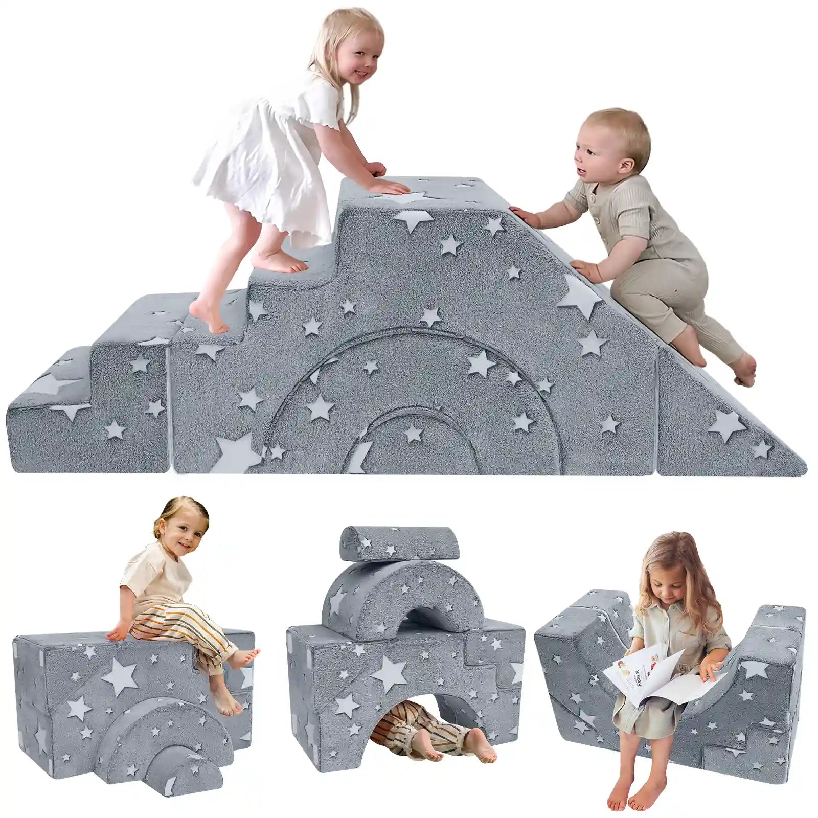 Kids climb and slide on the Glowsofa's Glowing Star Climbing Kids Play Couch