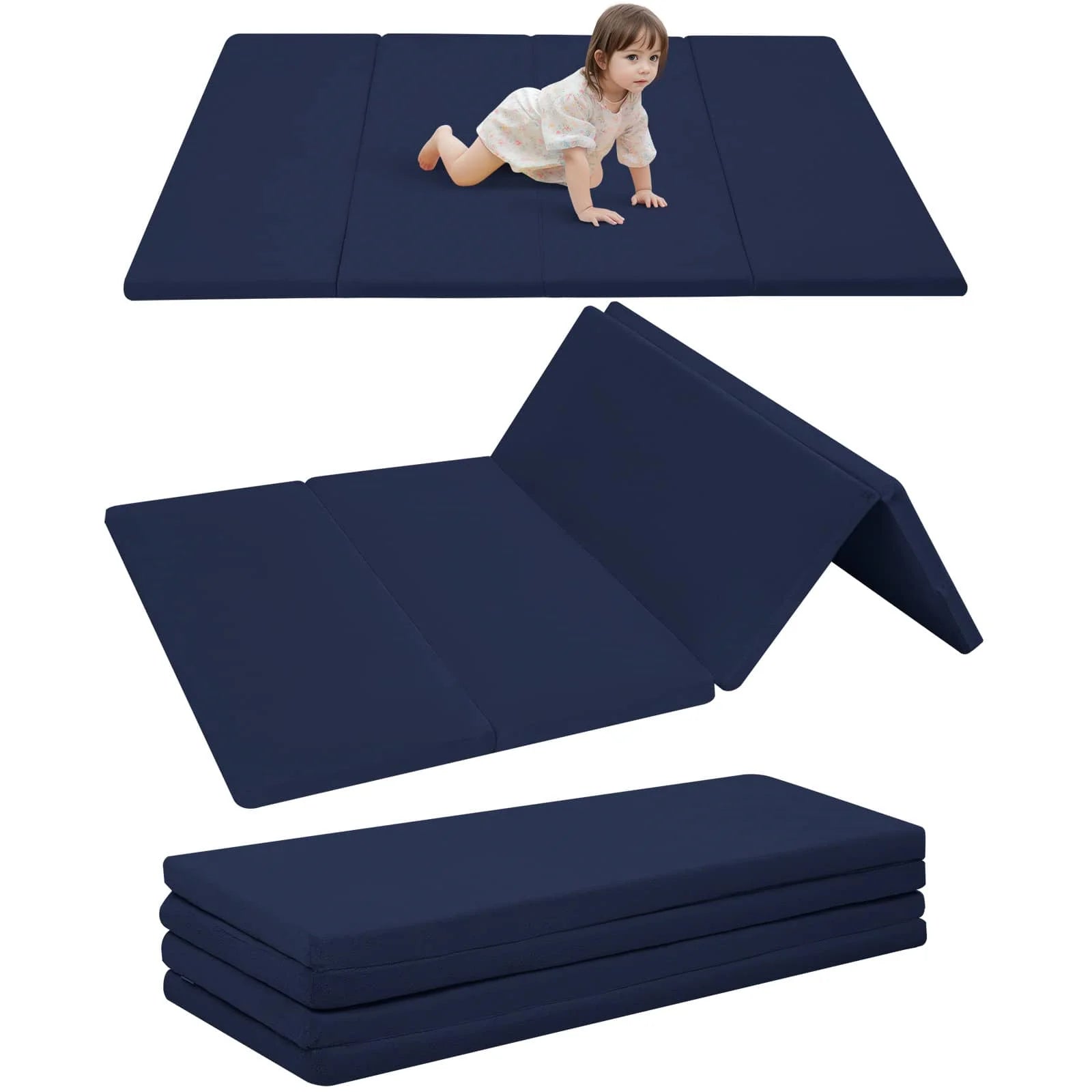 Navy Glow Foam Baby Play Mat on White