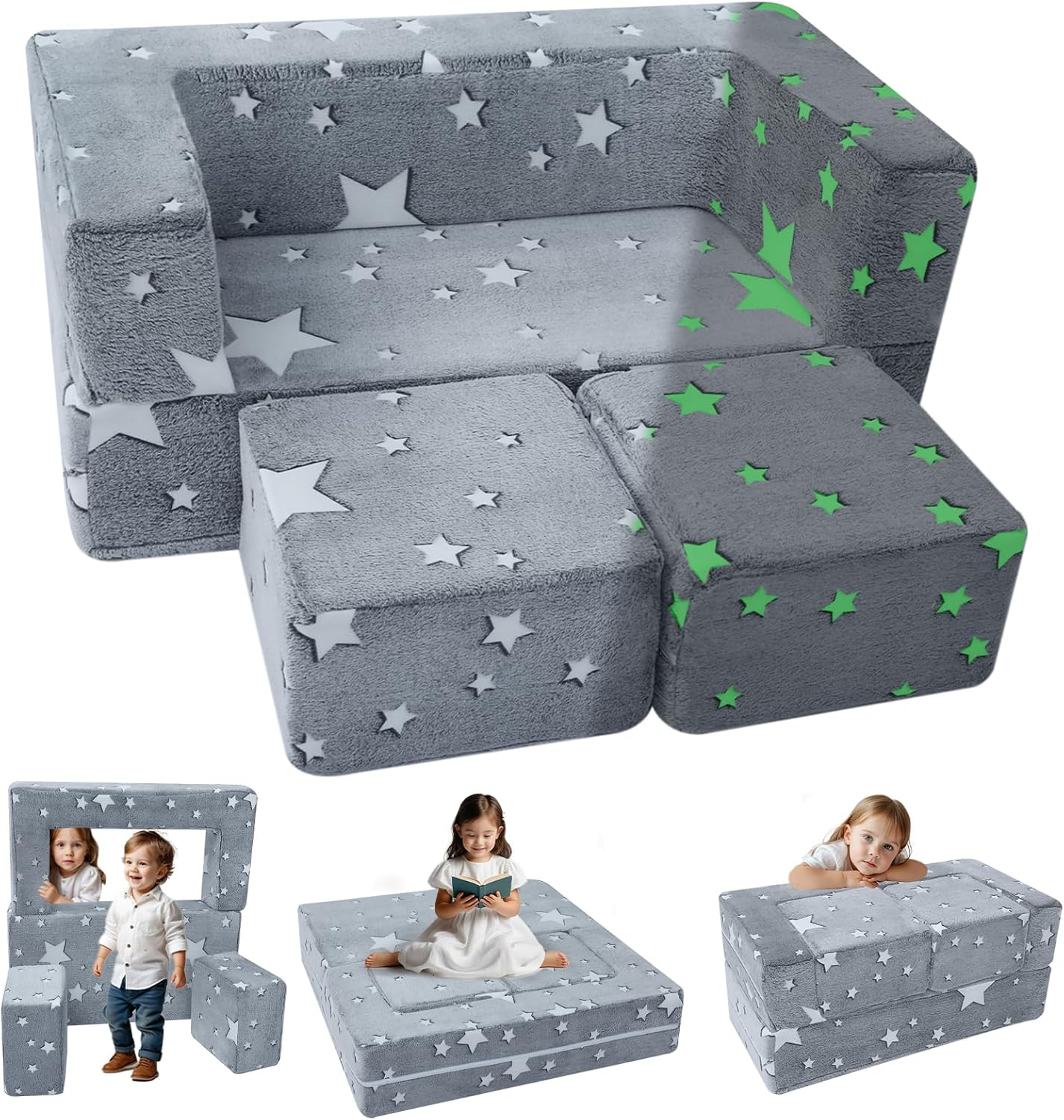 MeMoreCool Kids Modular Sofa Cover, Grey