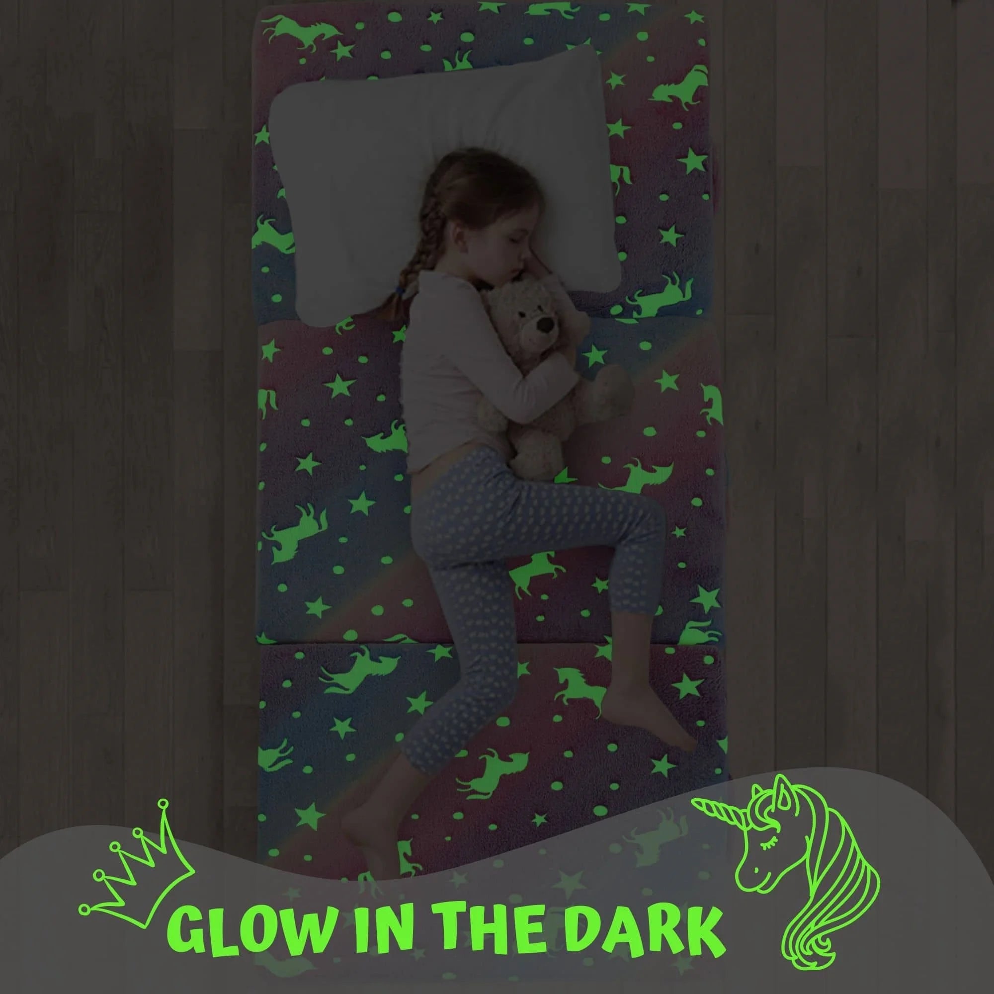 Folding Floor Mattress For Kids glow-Colorful Unicorn in the dark