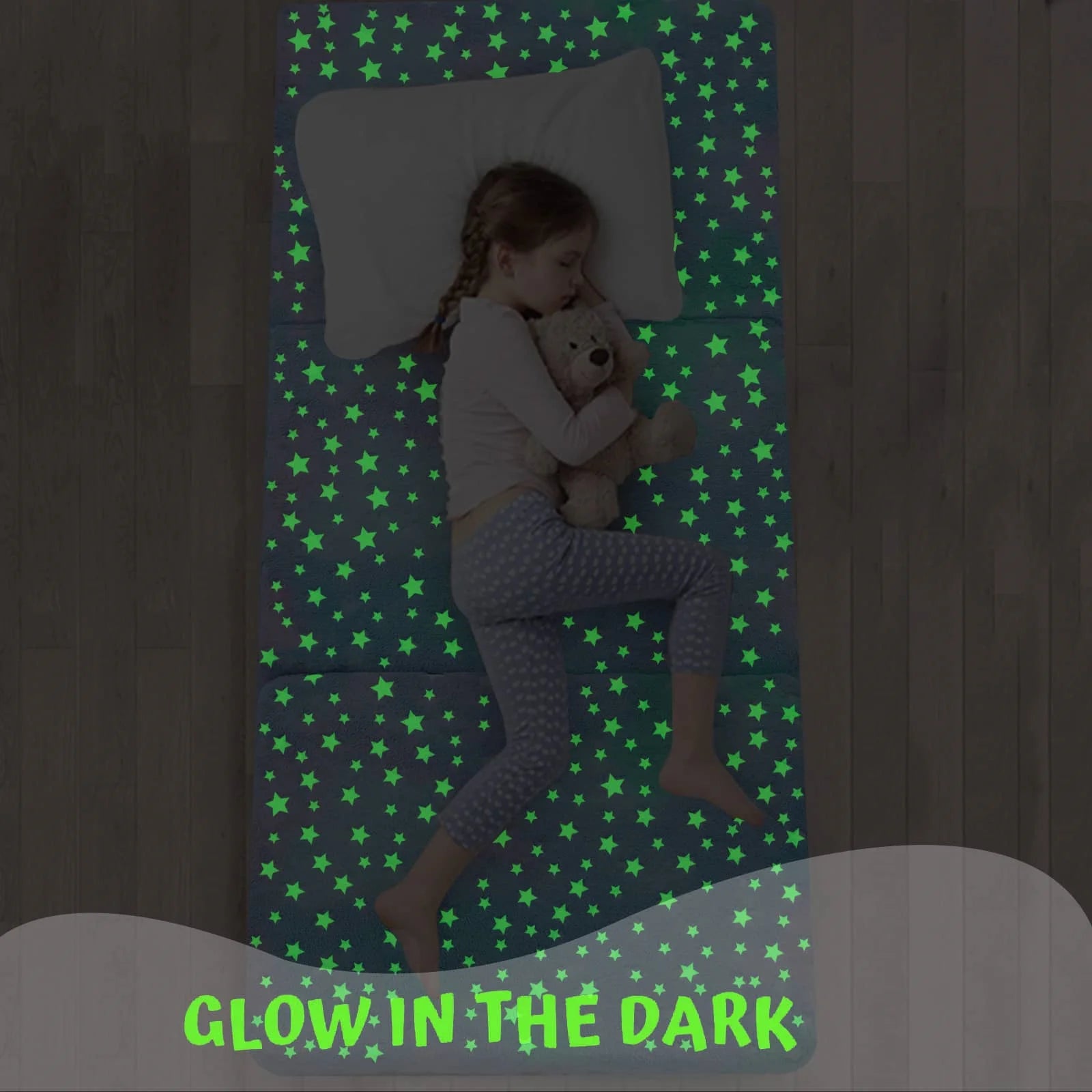 Folding Floor Mattress For Kids-Colorful Star glow in the dark