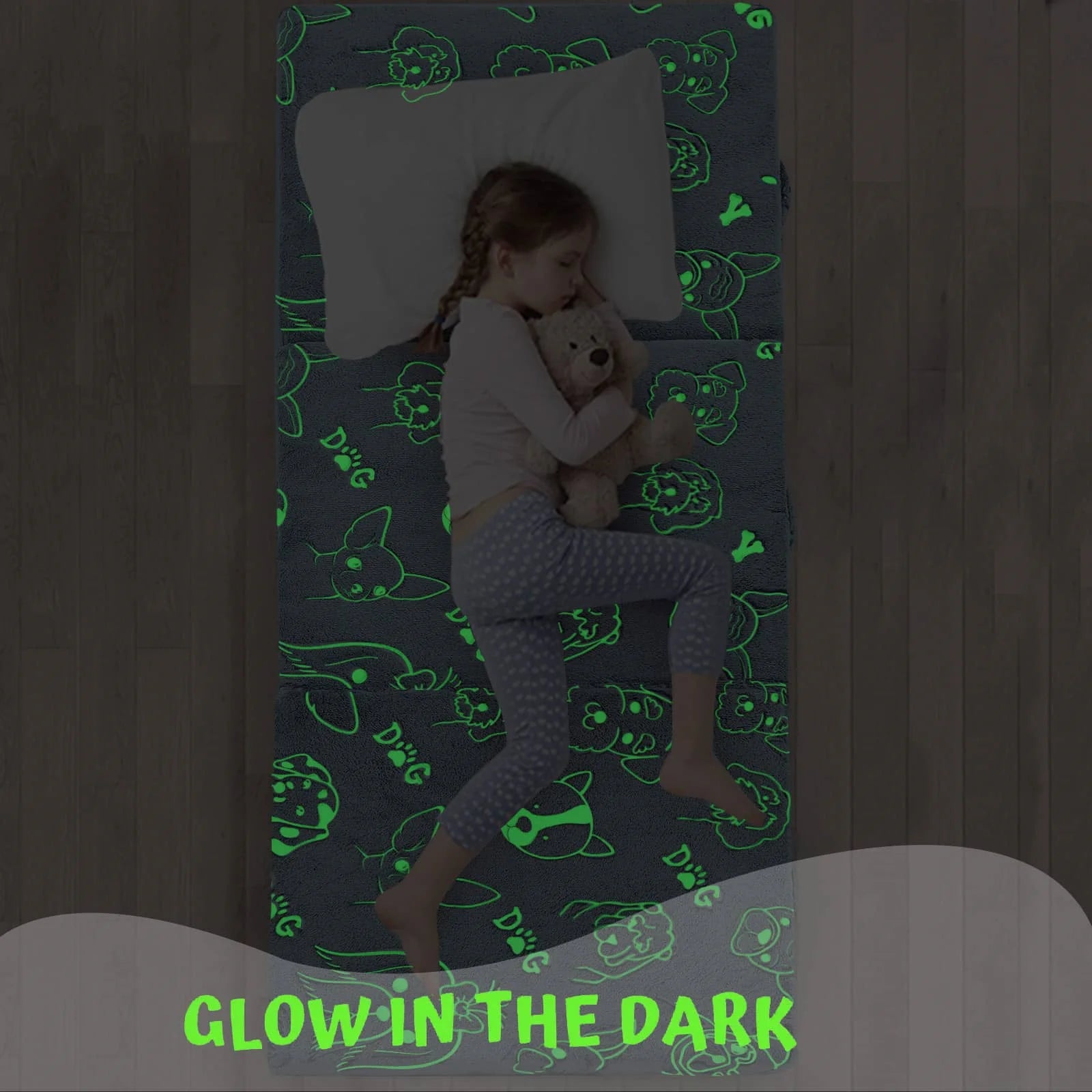 Folding Floor Mattress For Kids glow-Grey Dog in the dark