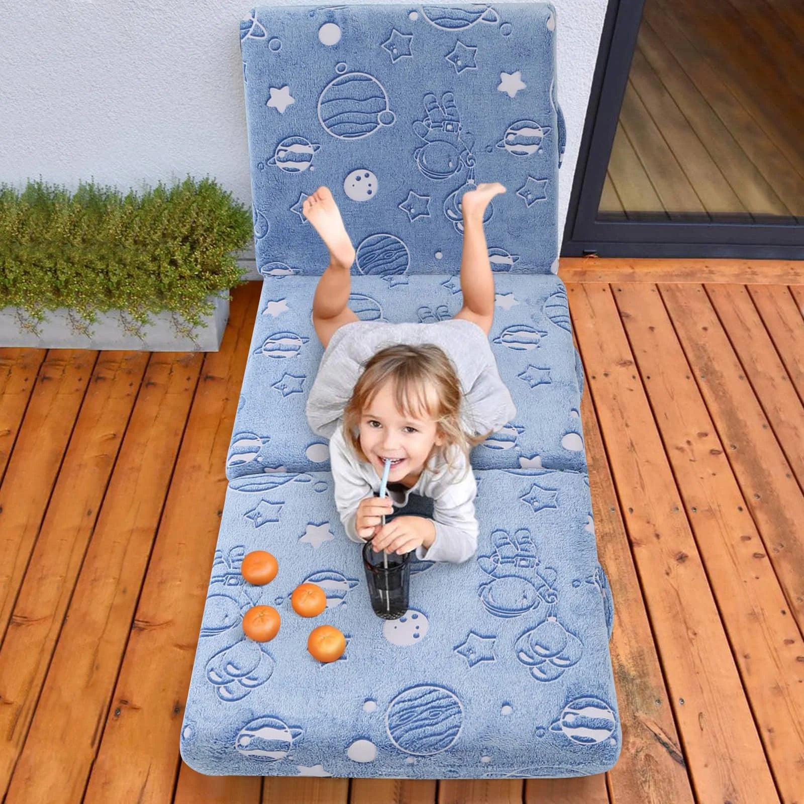 Folding Floor Mattress For Kids-Blue Astronaut can be converted into floor lounger mat, reading nook mat, nap mat, and other matting materials.