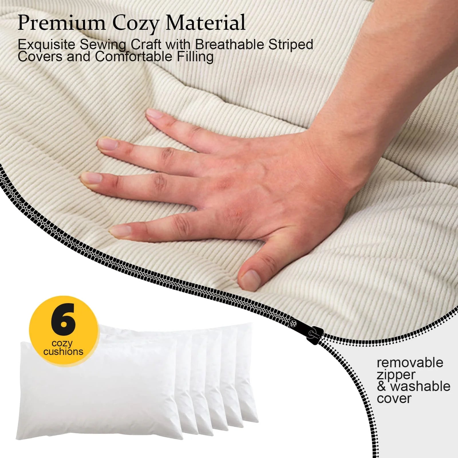 COMAX Rocking Chair-beige have HQ materials, refined sewing, breathable striped shell, cozy filling.