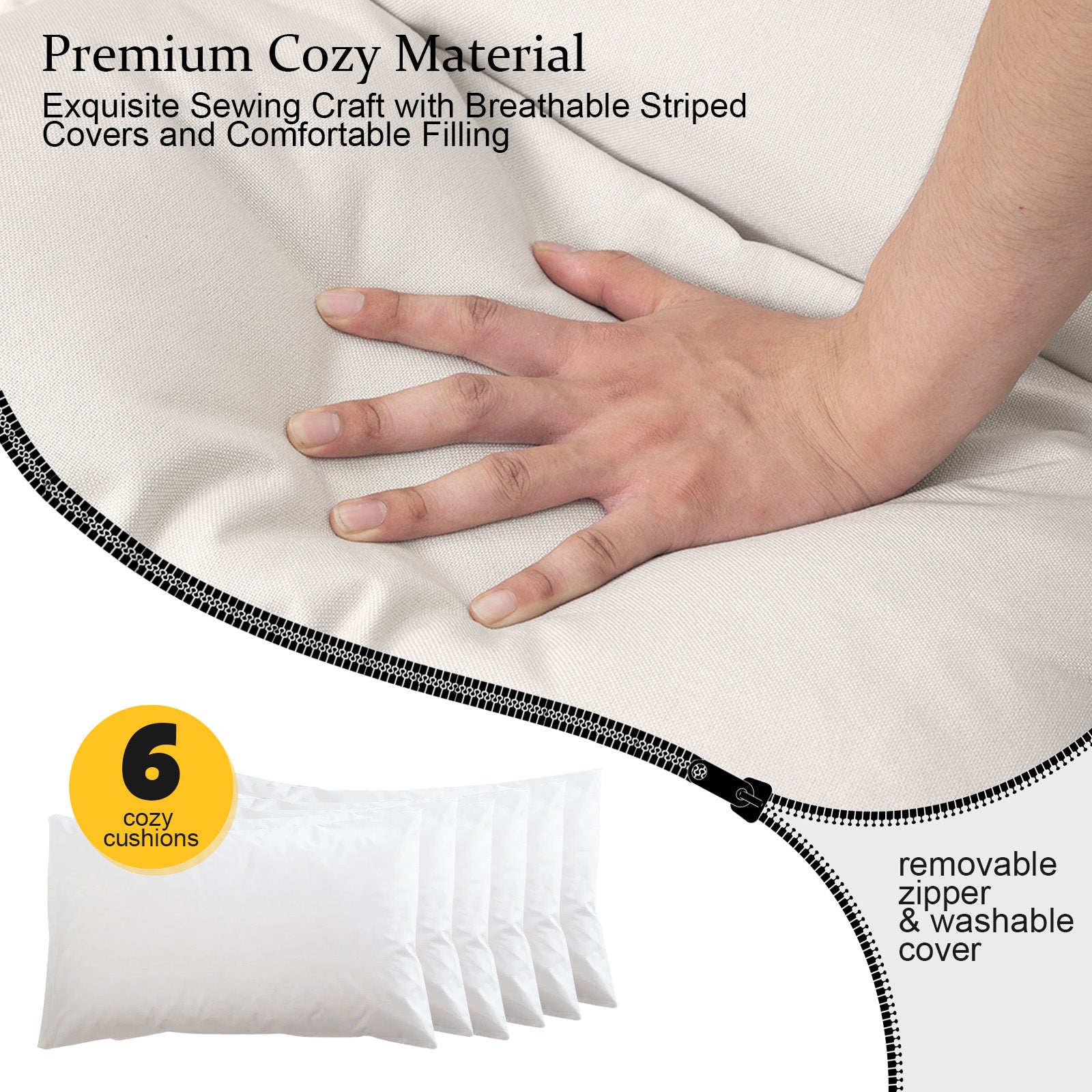 COMAX Beige Rocking Chair Cotton-linen fabric have HQ materials, refined sewing, breathable striped shell, cozy filling.