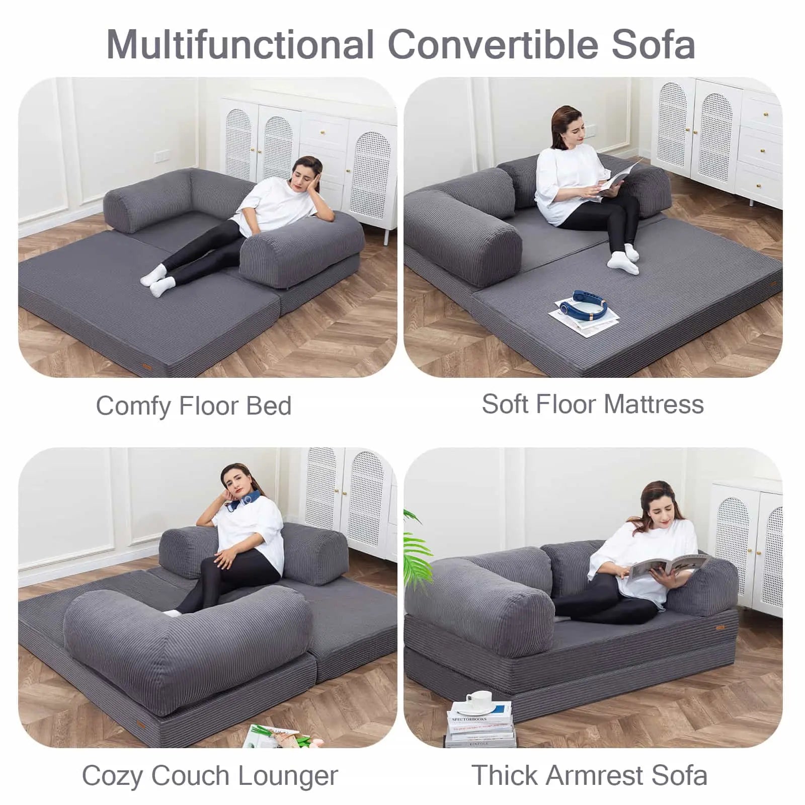 COMAX Folding Sofa Bed with Armrests can be converted to sofa,loveseat,floor mattress,floor lounger