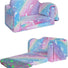 Glowsofa's Glowing Rainbow Children's Fold Out Sofa with Blanket Folded and Unfolded Status