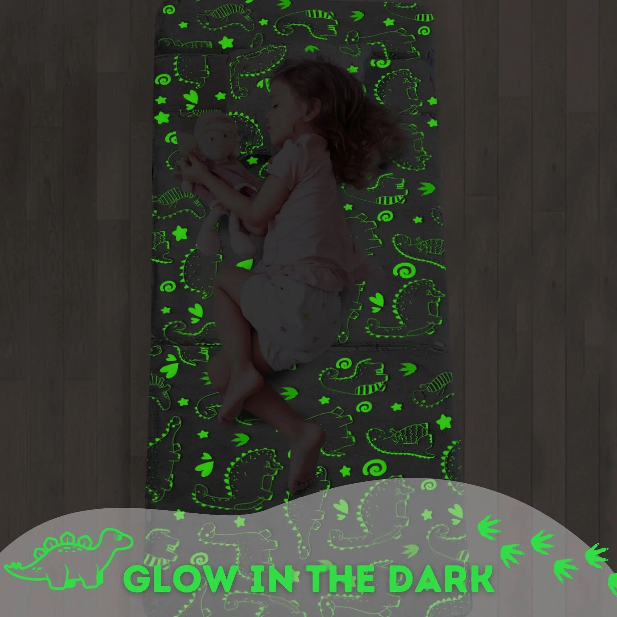 Dinosaur Convertible Kids Foldable Floor MattressIGlowsofa  Glow Effect