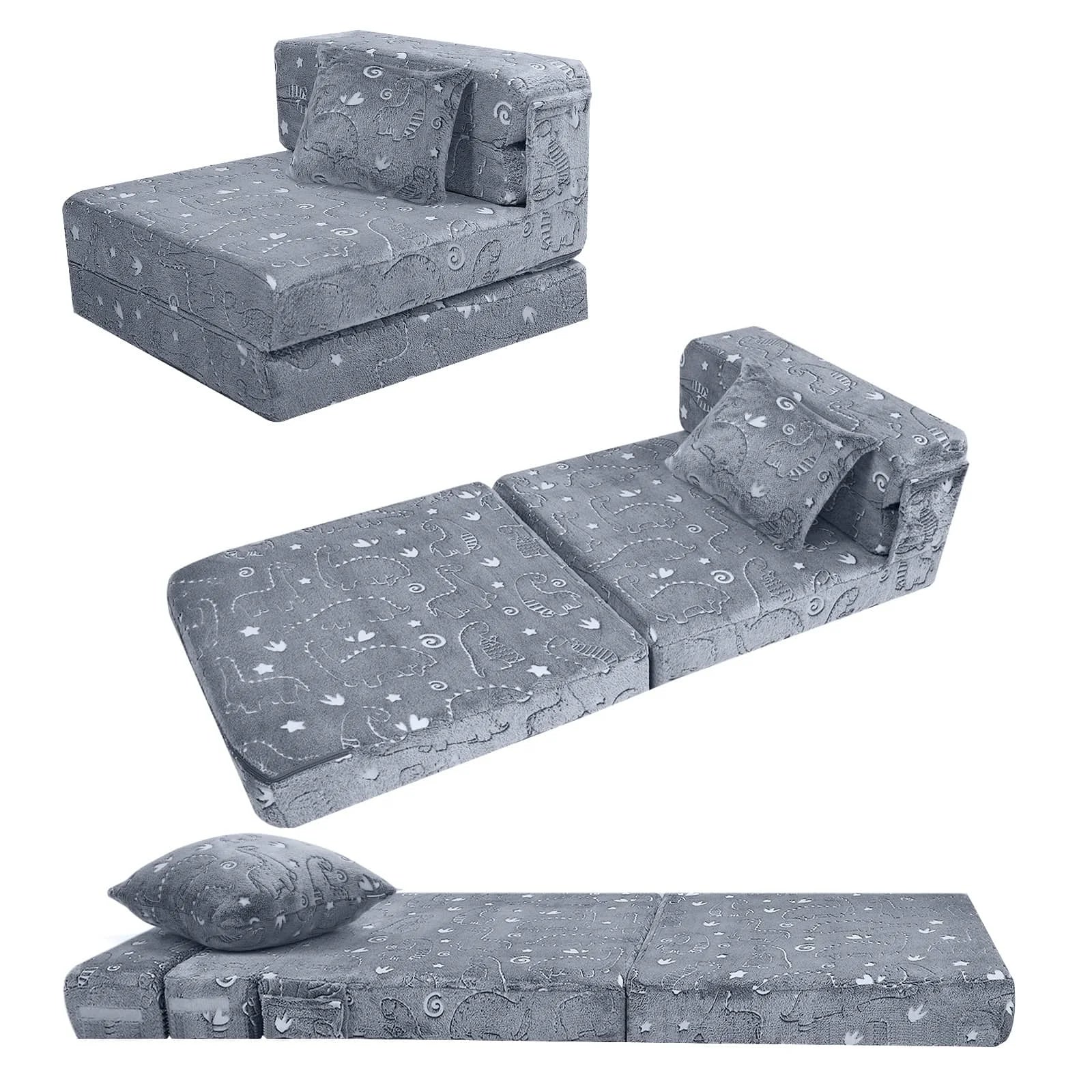 Dinosaur Convertible Kids Foldable Floor MattressIGlowsofa