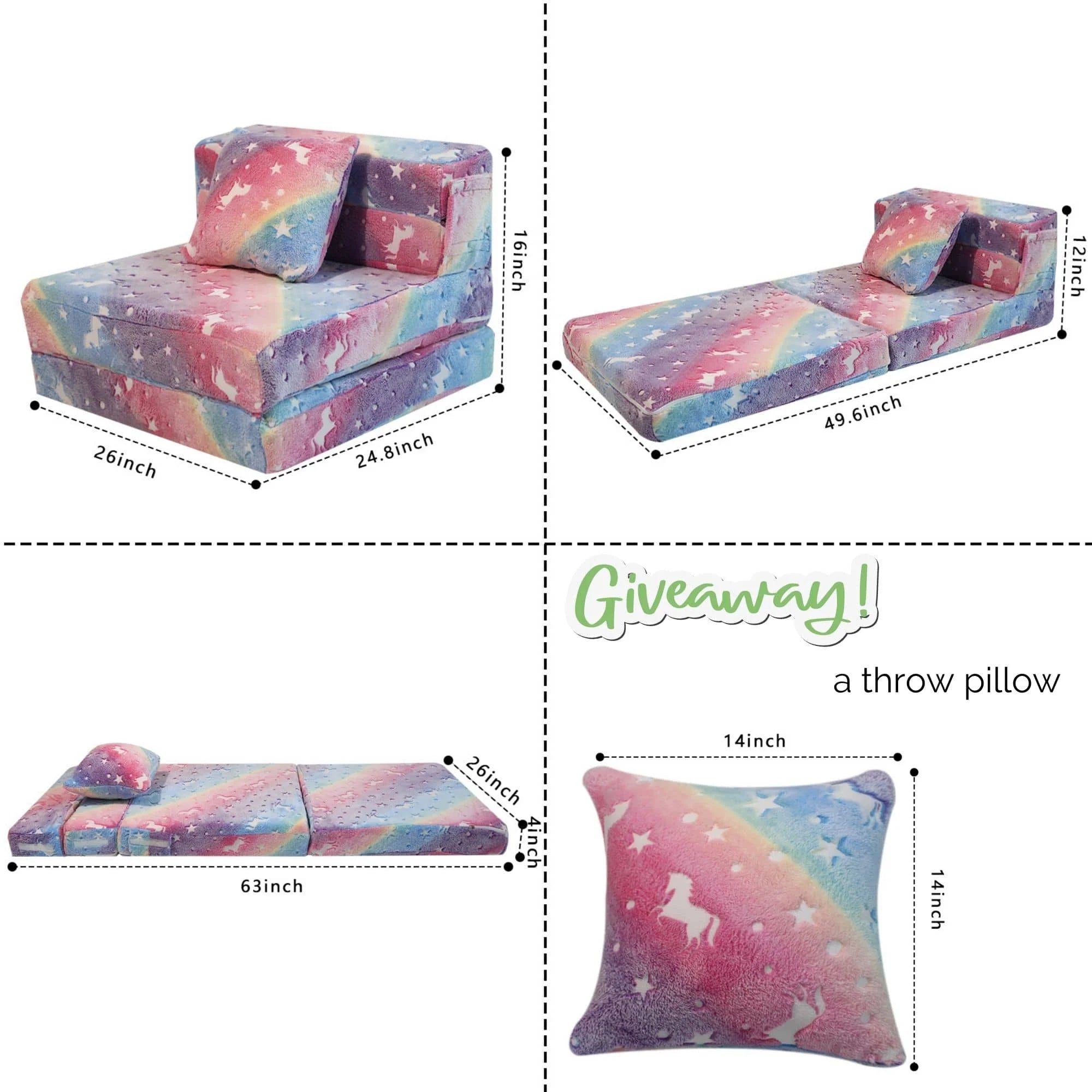 Rainbow Convertible Kids Foldable Floor Mattress Size:63"D x 26"W x 4"H