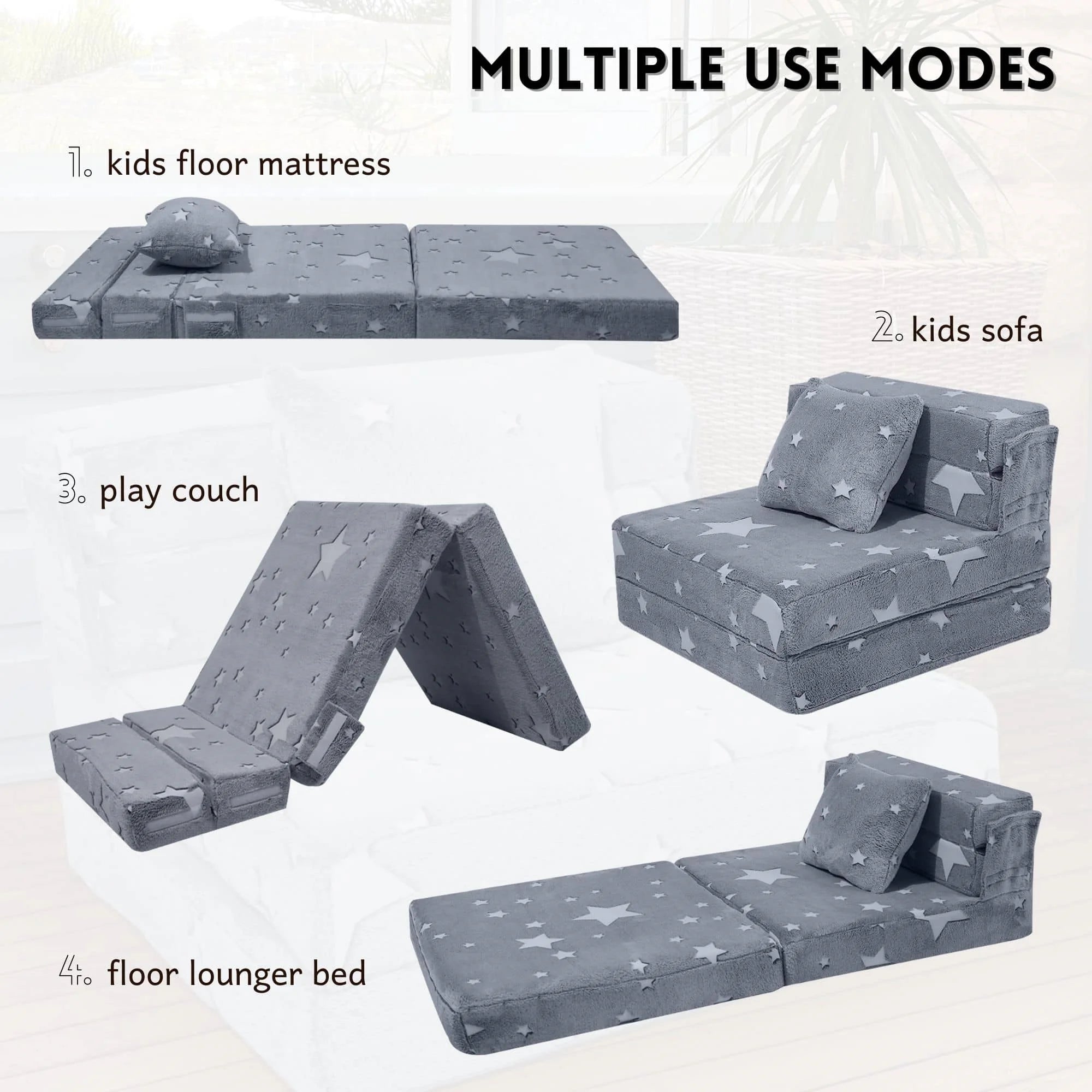 Star Convertible Kids Foldable Floor Mattress converts to play couch,kids sofa,kids lounger bed