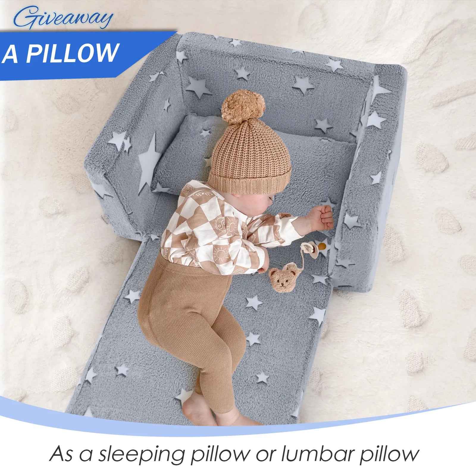 Baby Sleeping on Glowsofa's Glowing Star Children's Fold Out Sofa