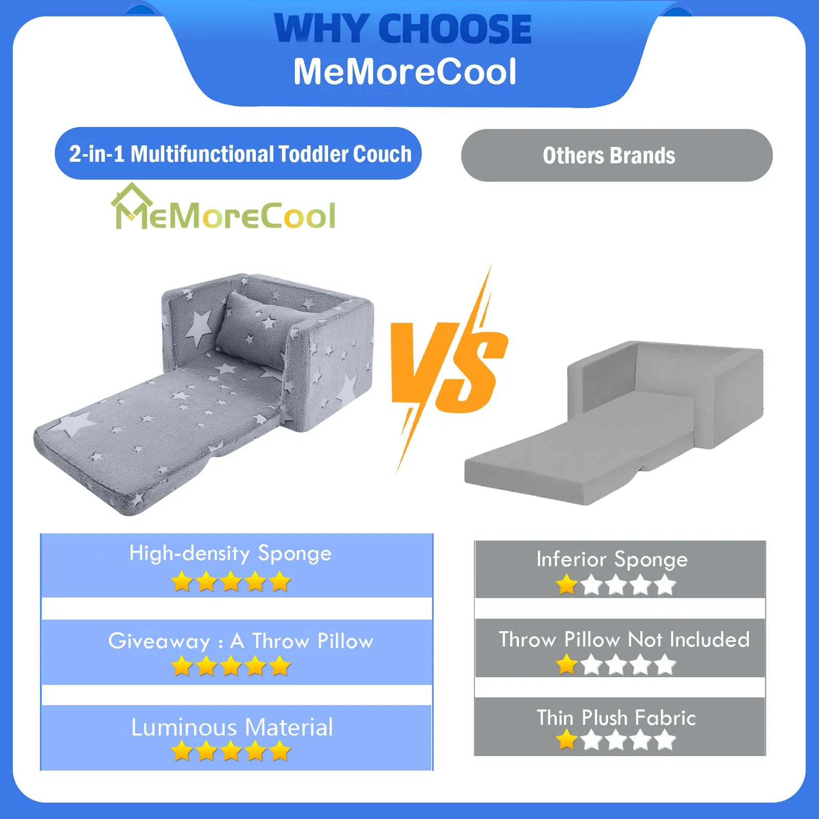 Glowsofa's Glowing Star Children's Fold Out Sofa comes with a pillow!